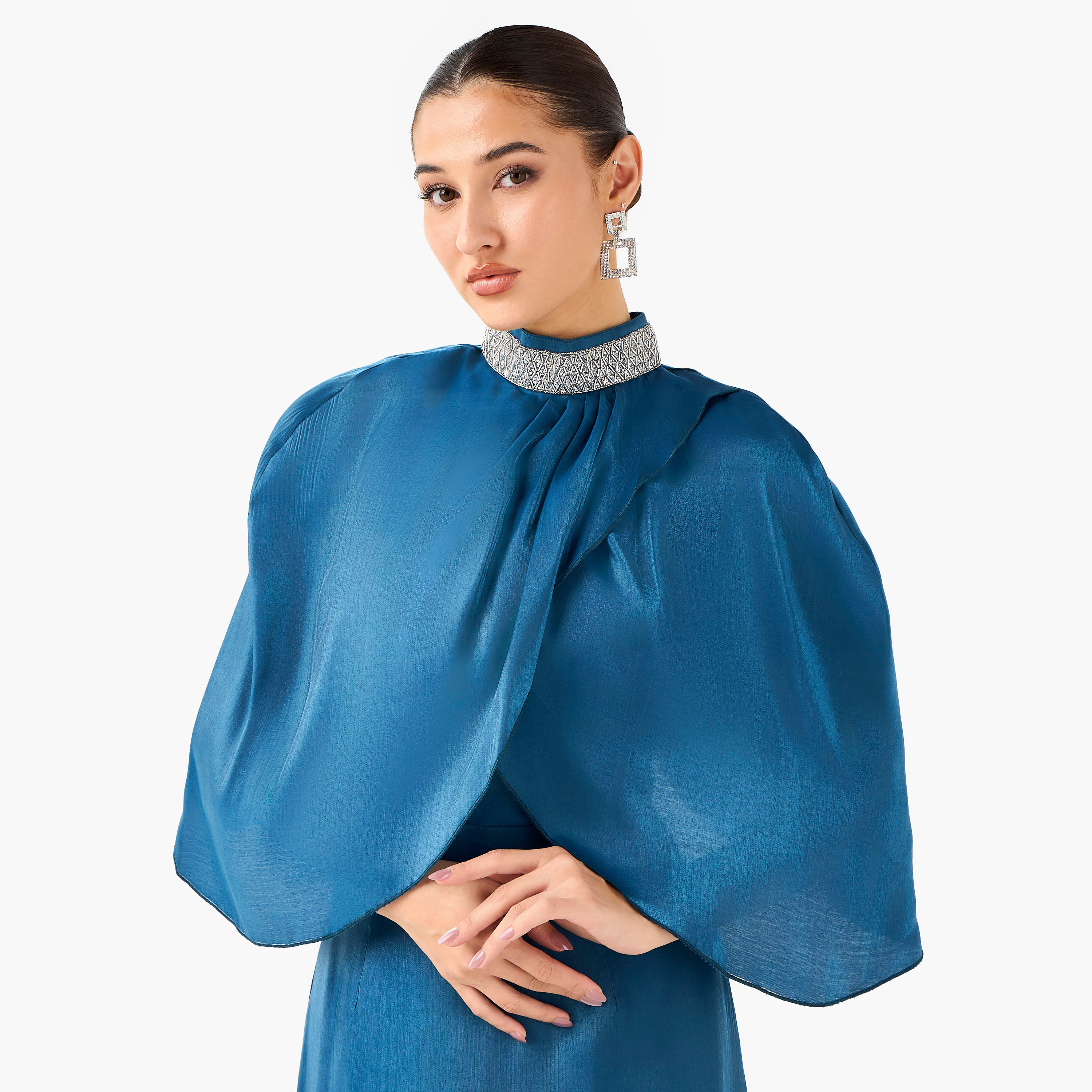 Golden Apple Embellished Tube Maxi Polyester Dress with Cape-women-clothing-dresses-image-5