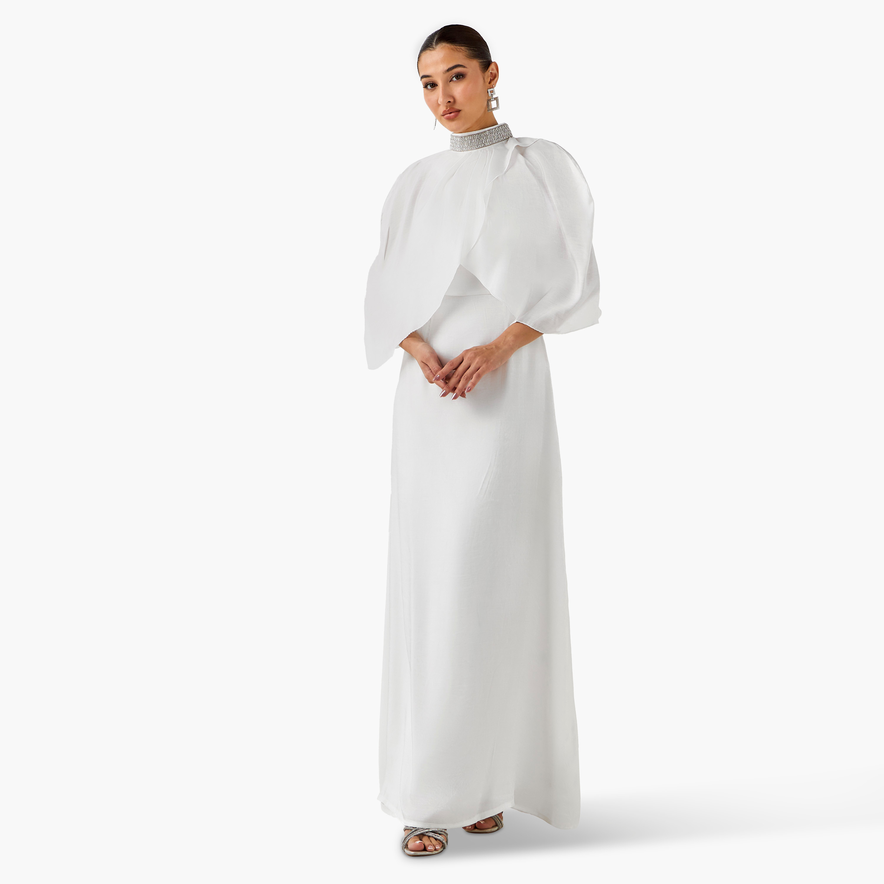 Golden Apple Embellished Tube Maxi Polyester Dress with Cape-women-clothing-dresses-image-8