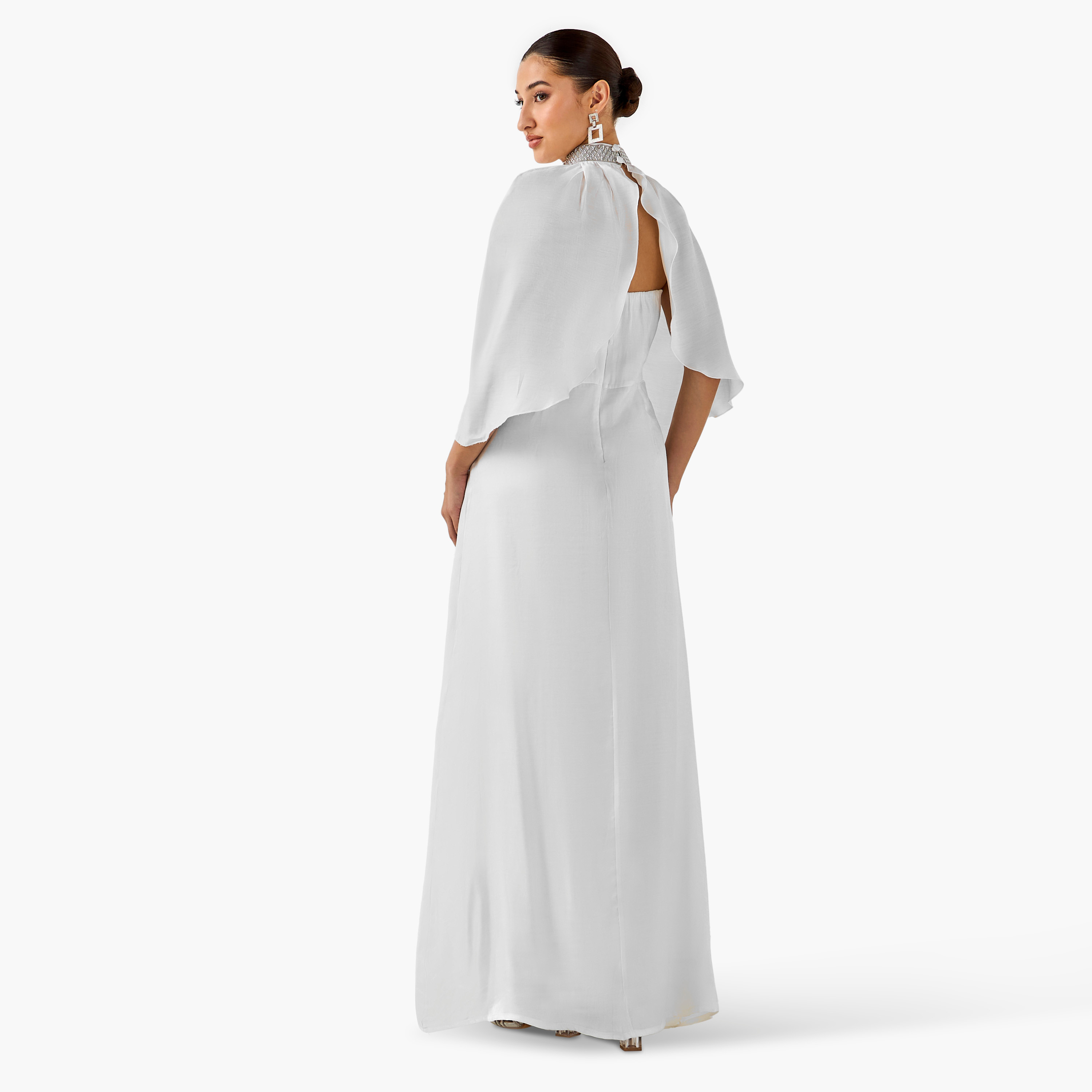 Golden Apple Embellished Tube Maxi Polyester Dress with Cape-women-clothing-dresses-image-2