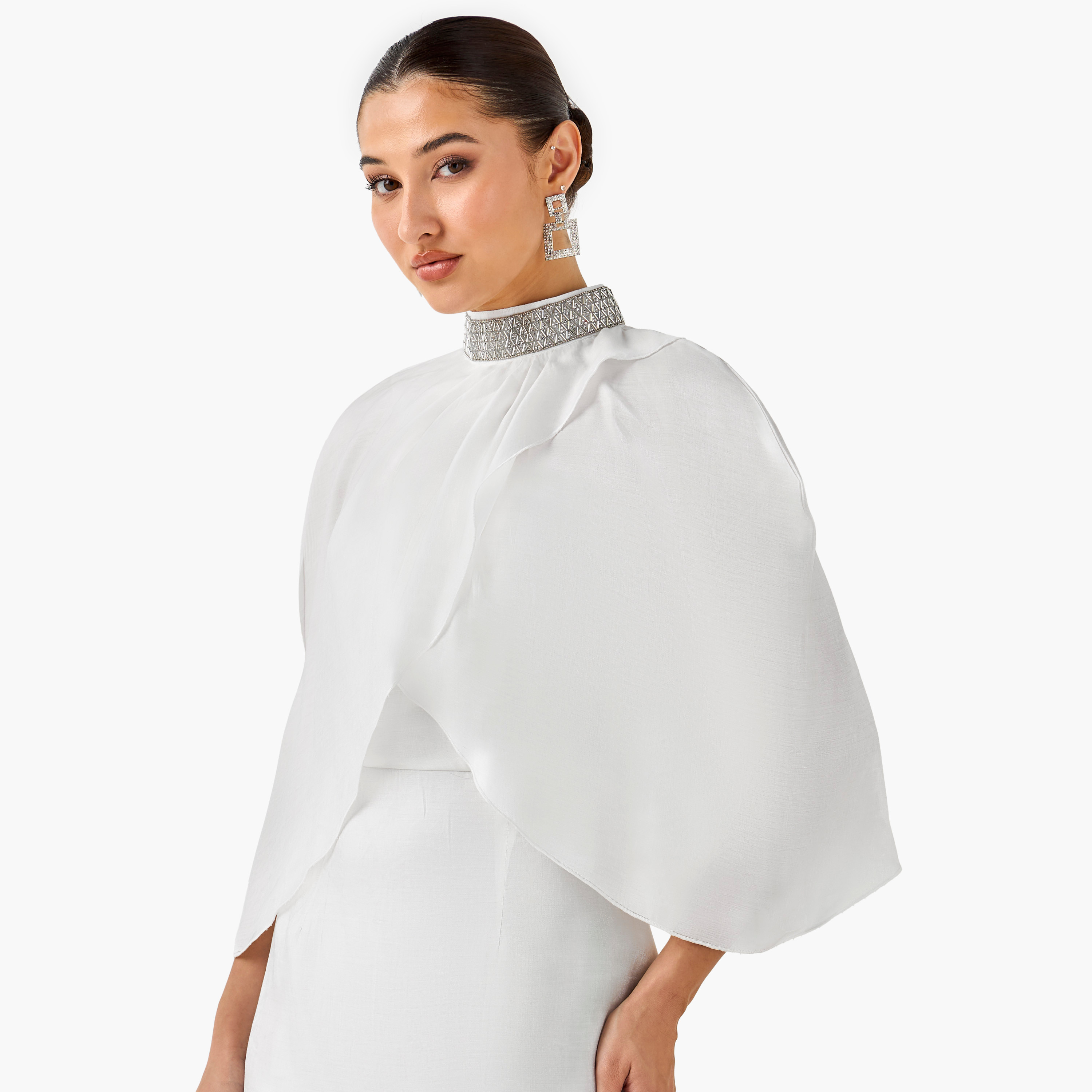 Golden Apple Embellished Tube Maxi Polyester Dress with Cape-women-clothing-dresses-image-5