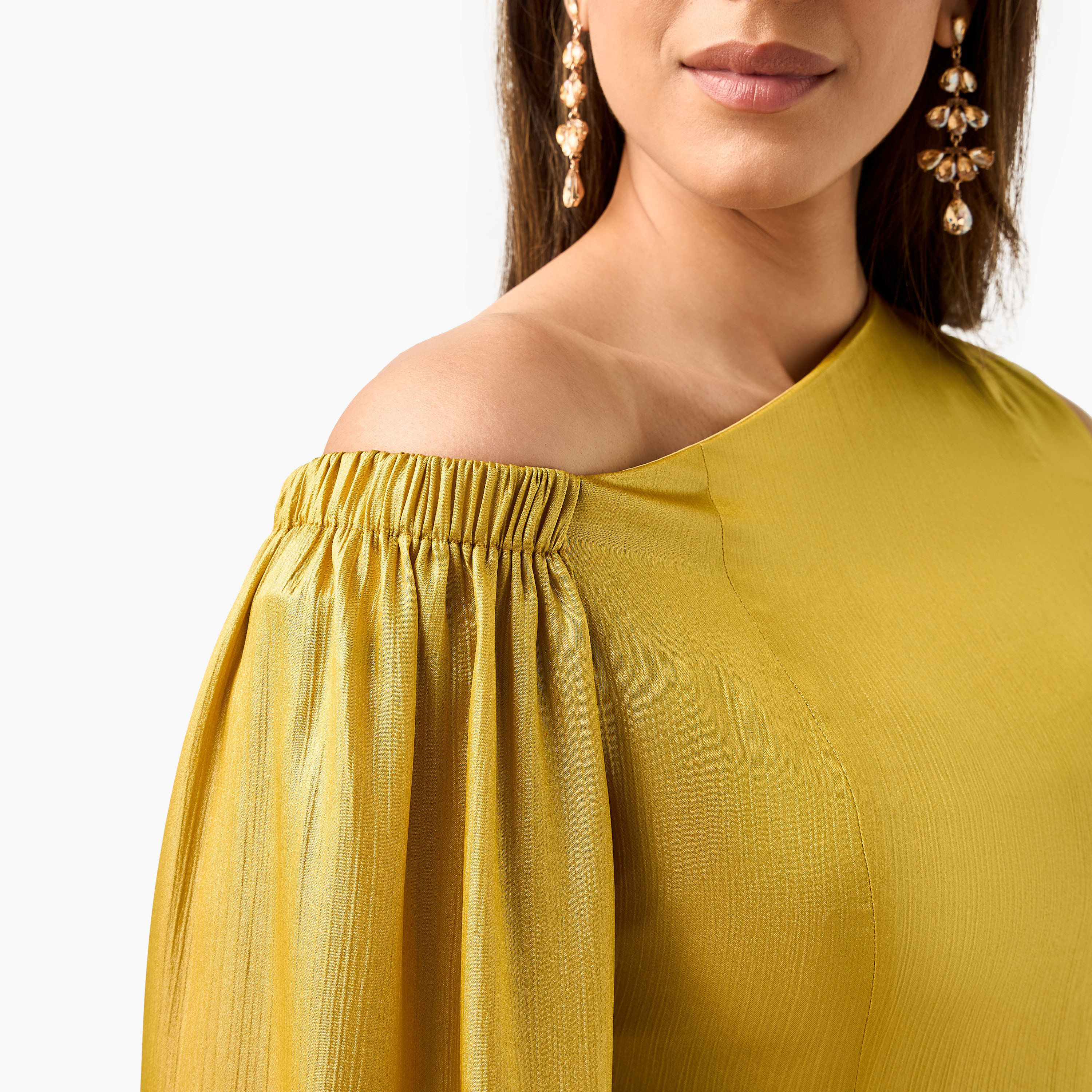Golden Apple Solid One Shoulder Maxi Dress with Cape Detail-women-clothing-dresses-image-4