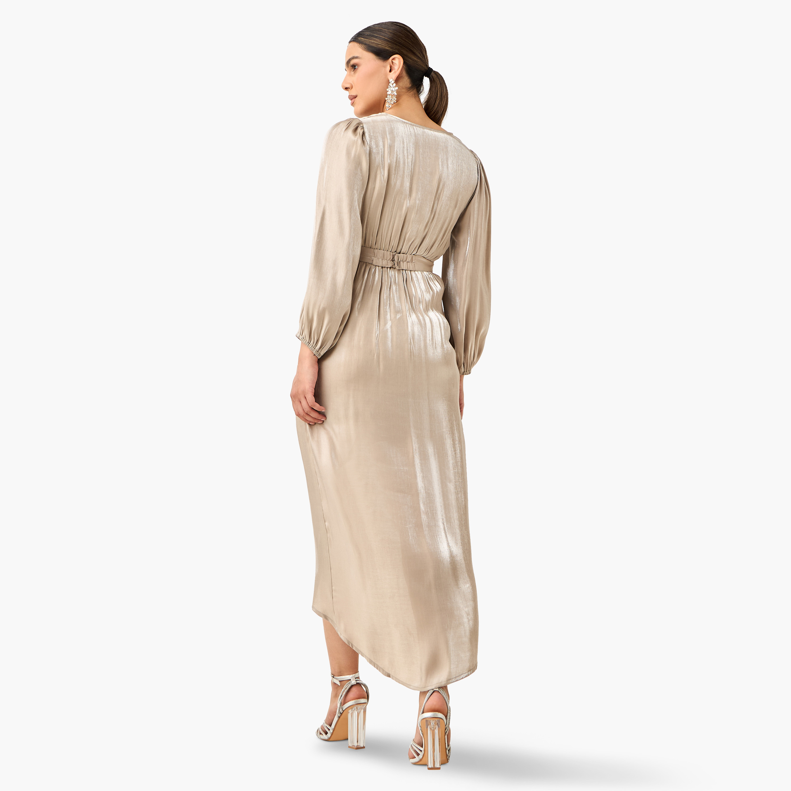 Golden Apple Solid Wrap Dress with V-neck and Tulip Hem-women-clothing-dresses-image-3