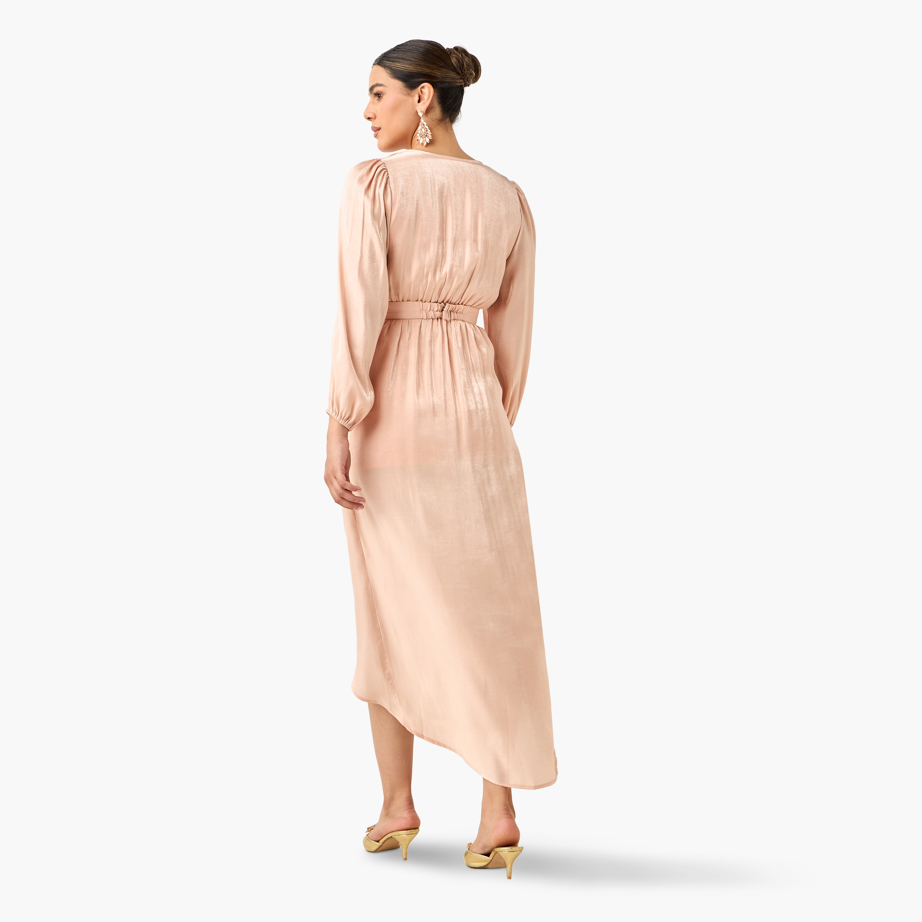 Golden Apple Solid Wrap Dress with V-neck and Tulip Hem-women-clothing-dresses-image-8