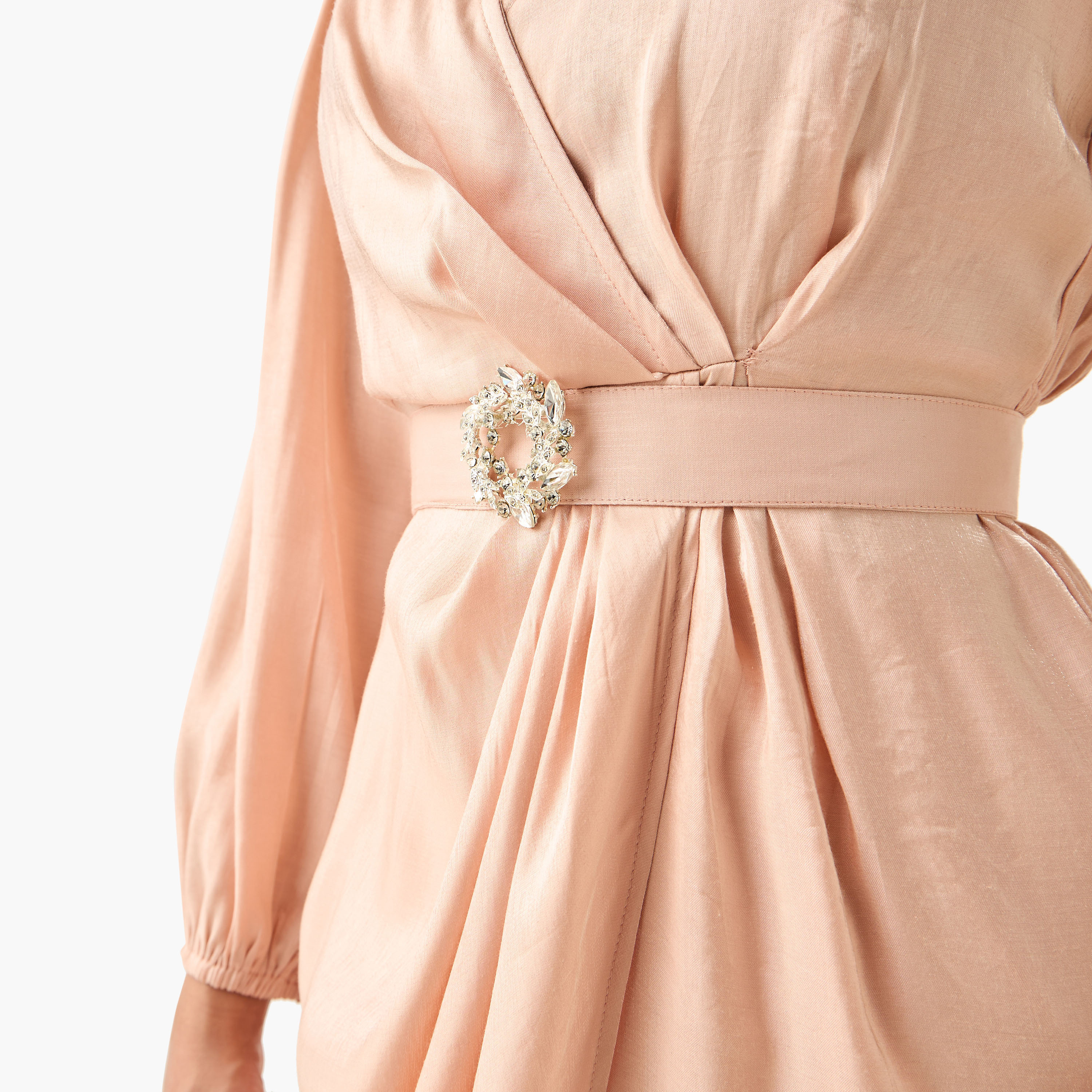 Golden Apple Solid Wrap Dress with V-neck and Tulip Hem-women-clothing-dresses-image-9