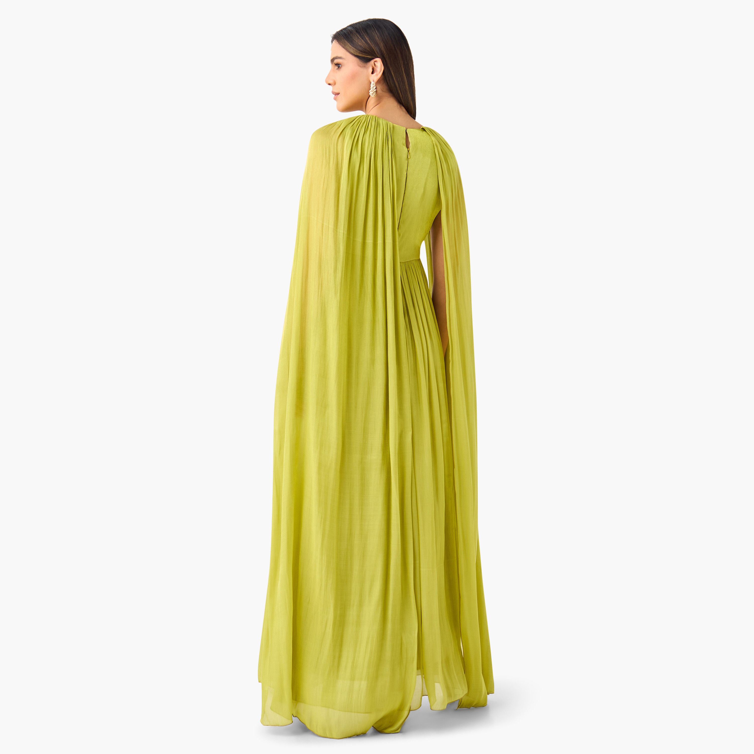 فستان بياقة V وأكمام كيب وفتحة وكسرات من جولدن آبل-women-clothing-dresses-image-2