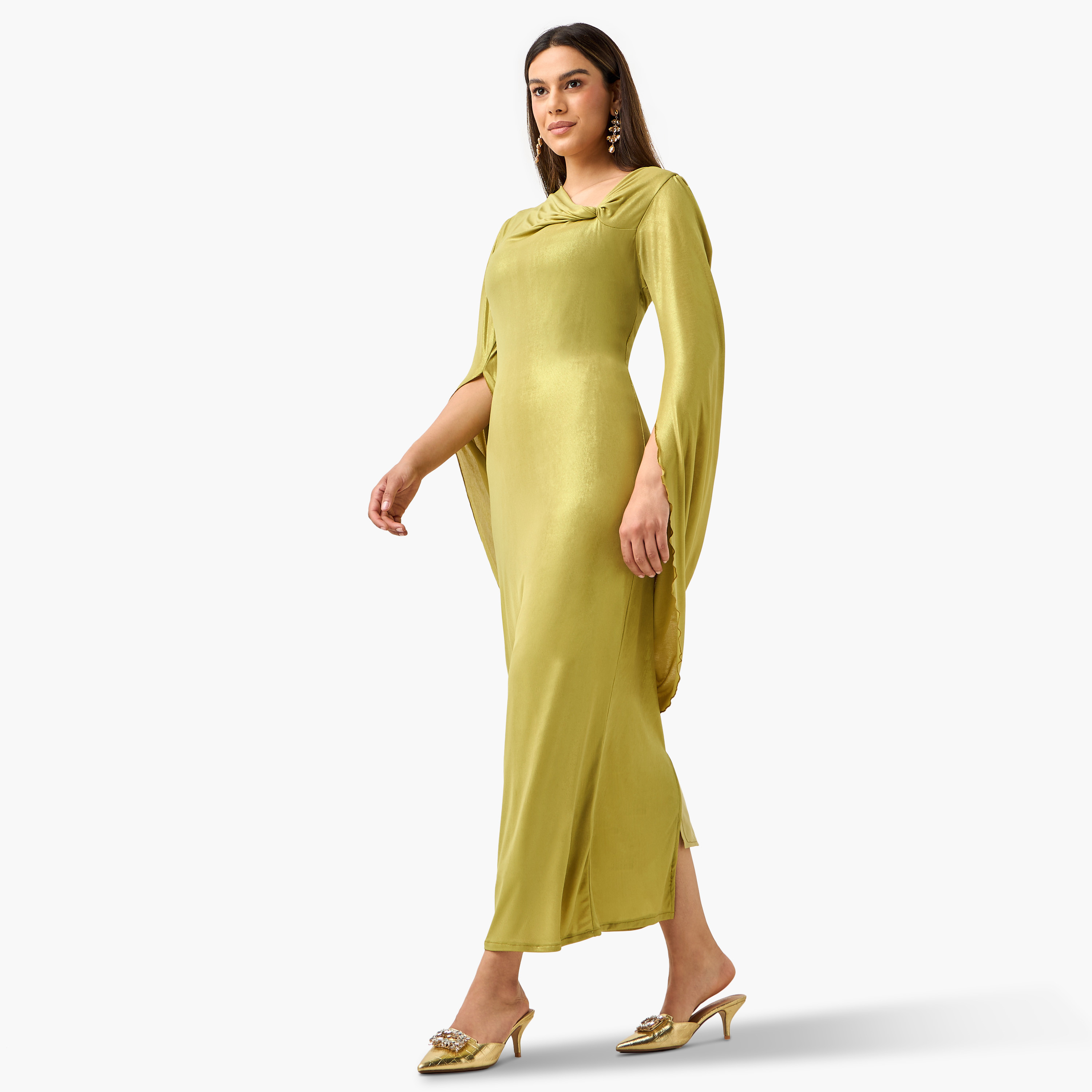 Golden Apple Solid Dress with Asymmetric Neck and Slit-women-clothing-dresses-image-2