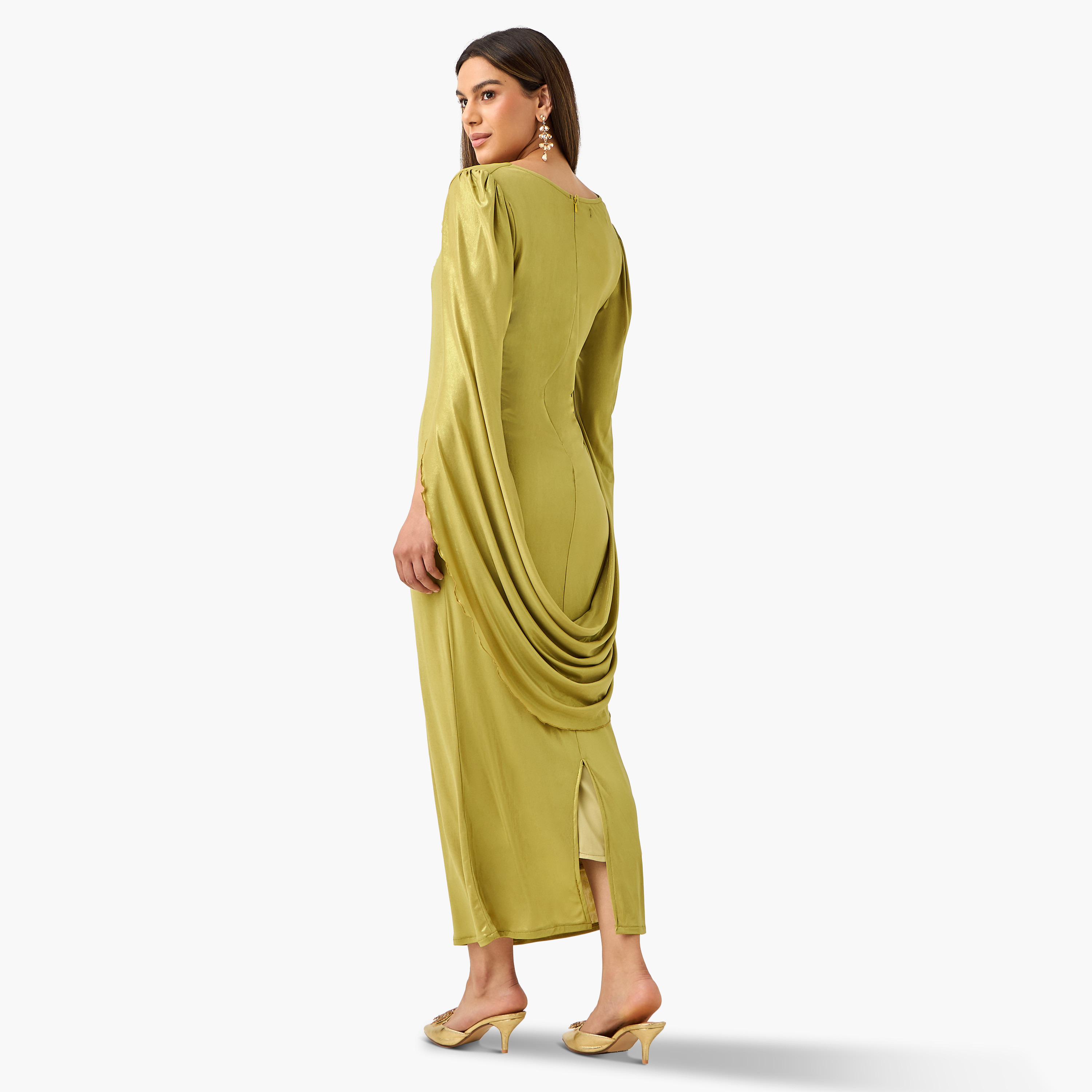 Golden Apple Solid Dress with Asymmetric Neck and Slit-women-clothing-dresses-image-3