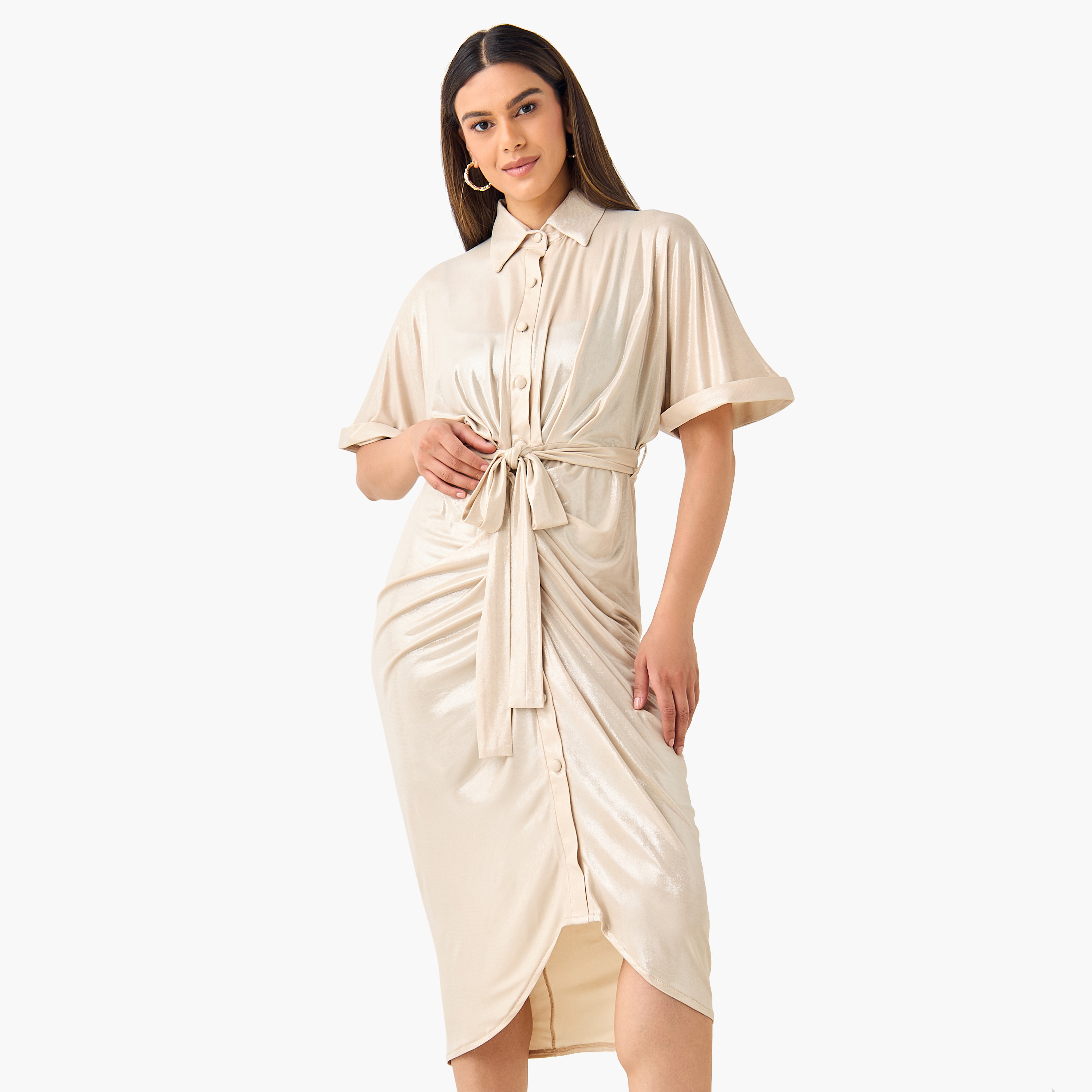 فستان قميص منسدل بحزام رباط وسحاب إغلاق من جولدن آبل-women-clothing-dresses-image-6