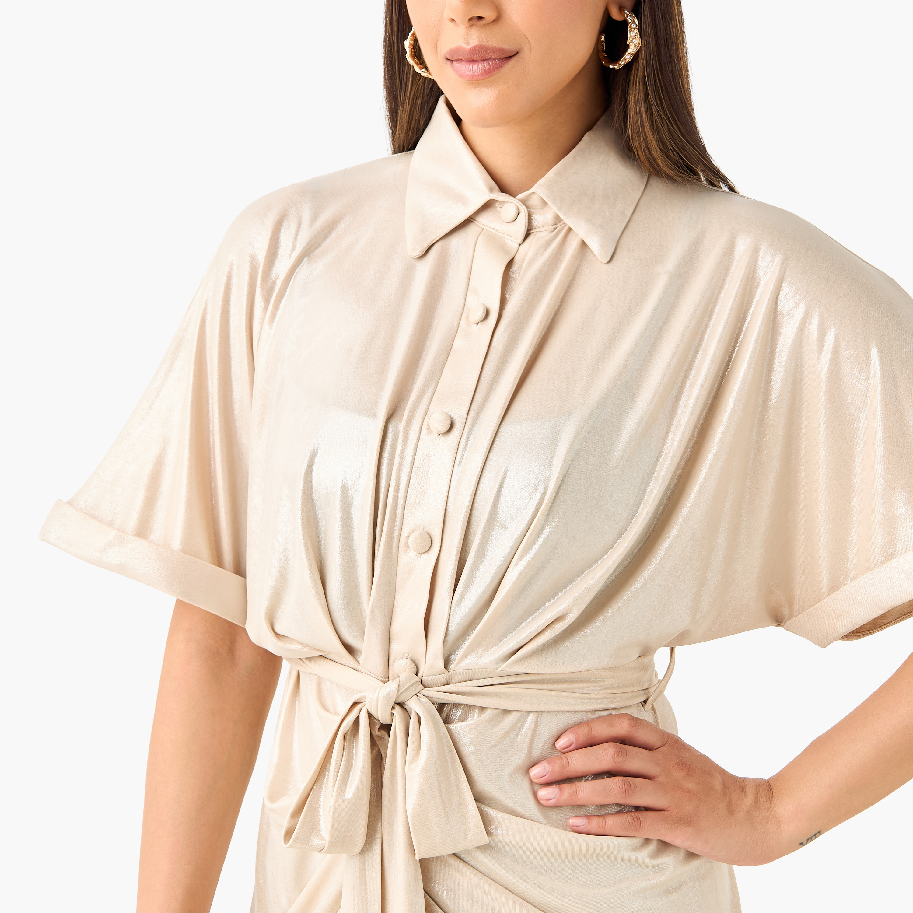 فستان قميص منسدل بحزام رباط وسحاب إغلاق من جولدن آبل-women-clothing-dresses-image-9