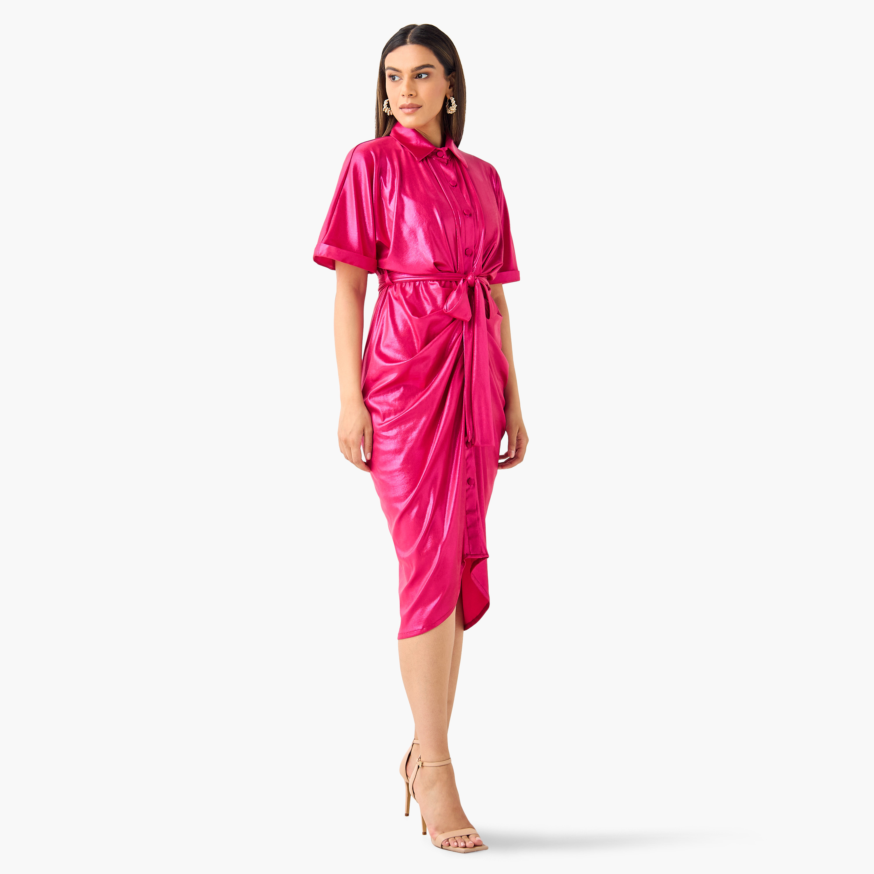فستان قميص منسدل بحزام رباط وسحاب إغلاق من جولدن آبل-women-clothing-dresses-image-2