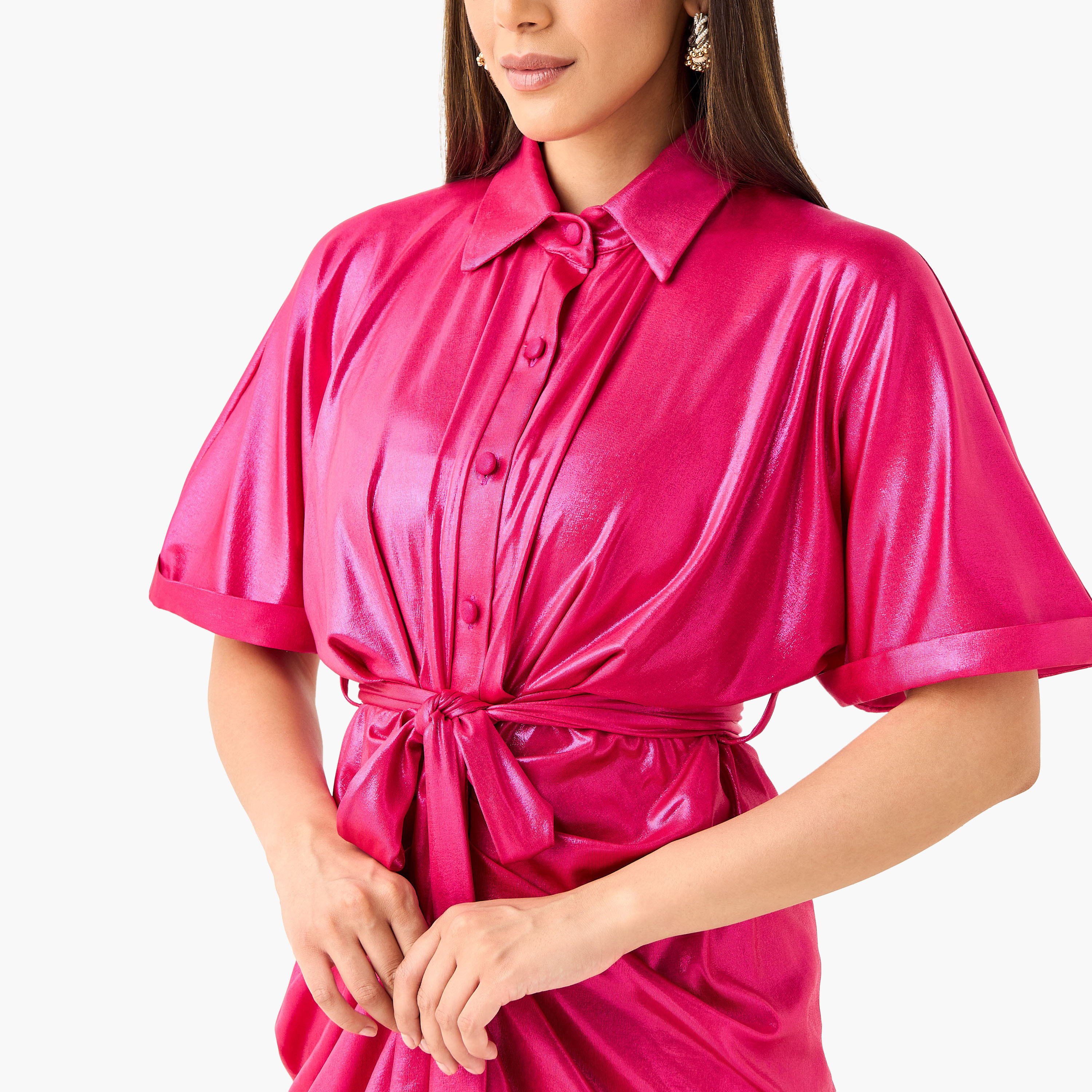 فستان قميص منسدل بحزام رباط وسحاب إغلاق من جولدن آبل-women-clothing-dresses-image-4