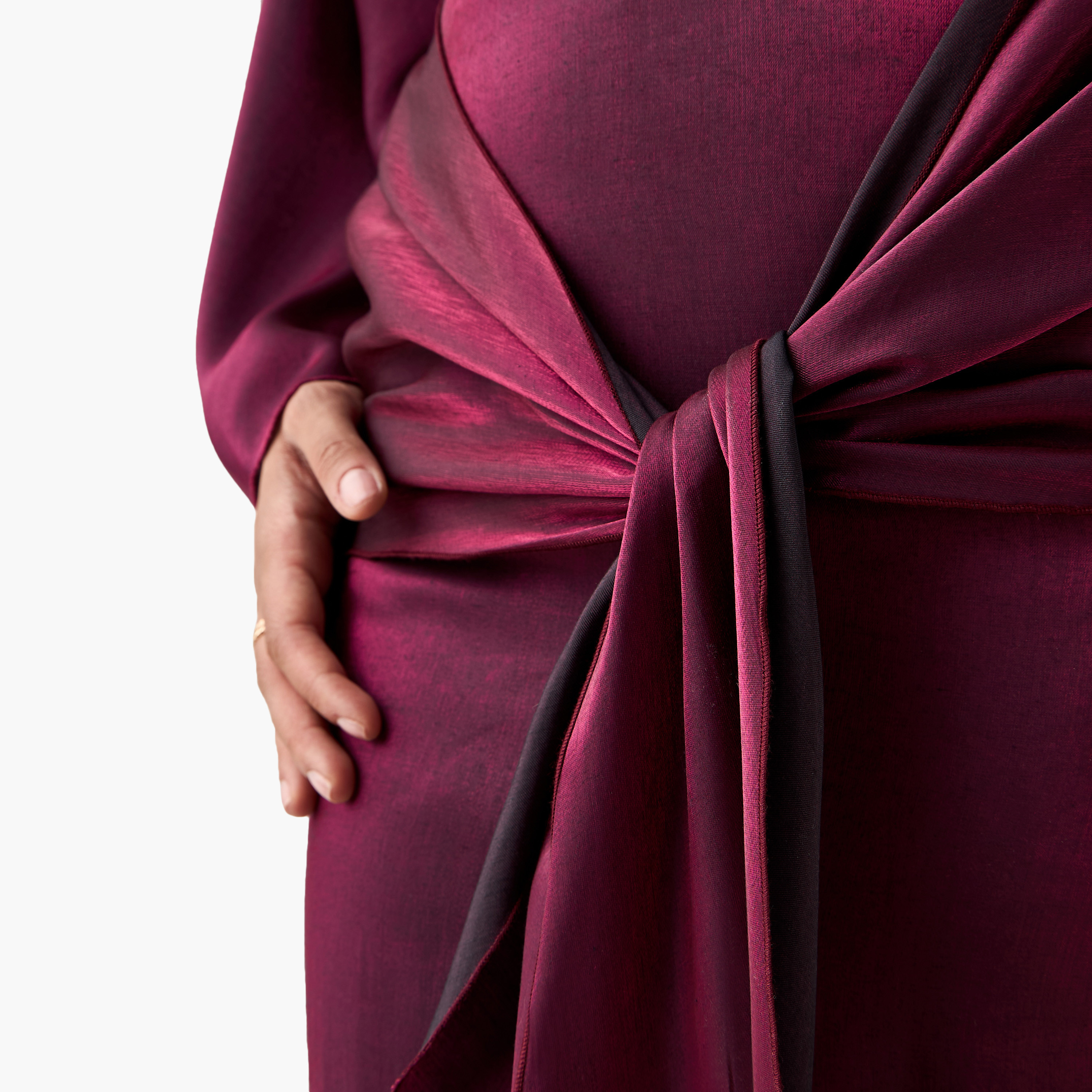 Golden Apple Shimmer Maxi Dress with Long Sleeves and Knot Detail-women-clothing-dresses-image-4