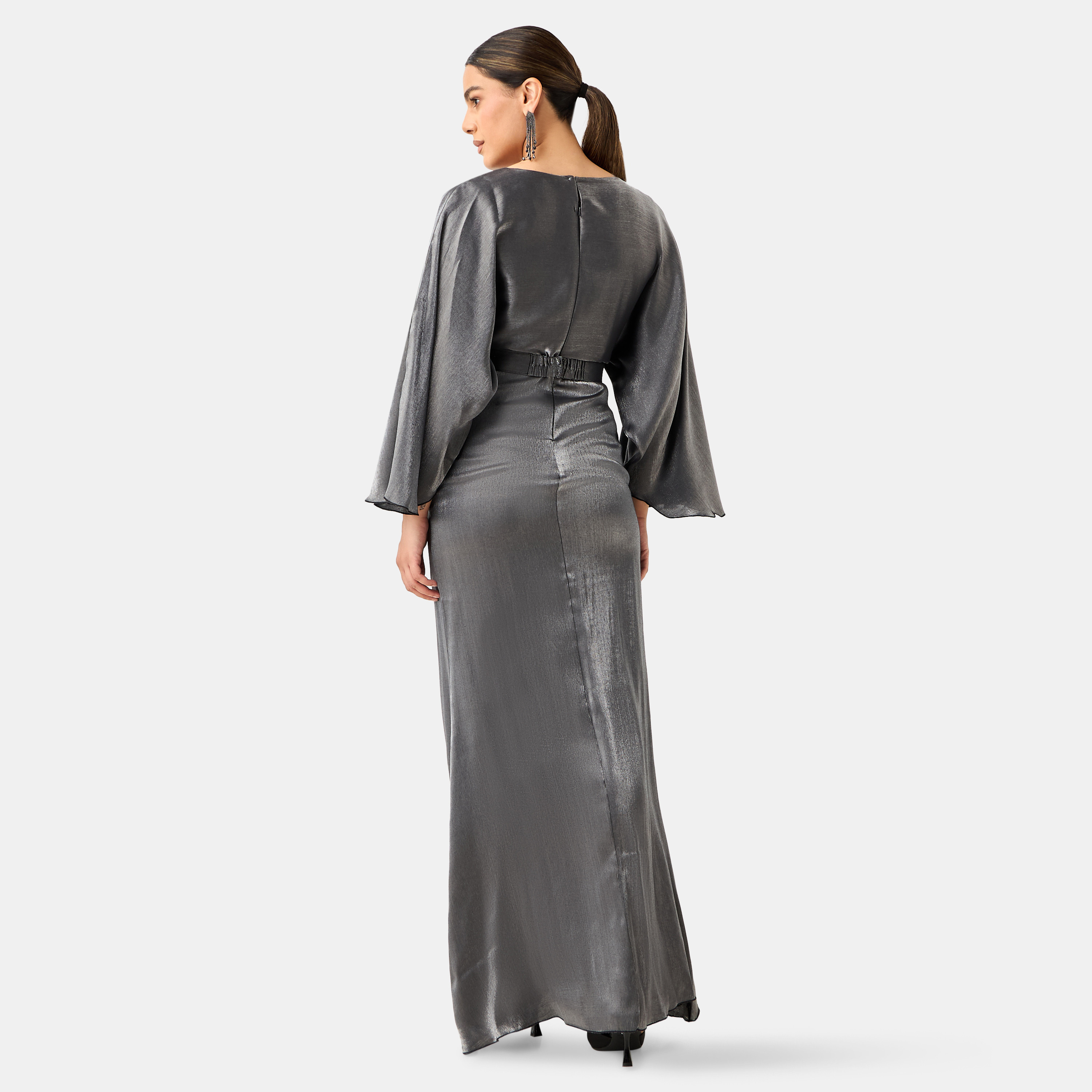 فستان ماكسي لامع بأكمام طويلة وتفاصيل عقدة من جولدن أبل-women-clothing-dresses-image-3