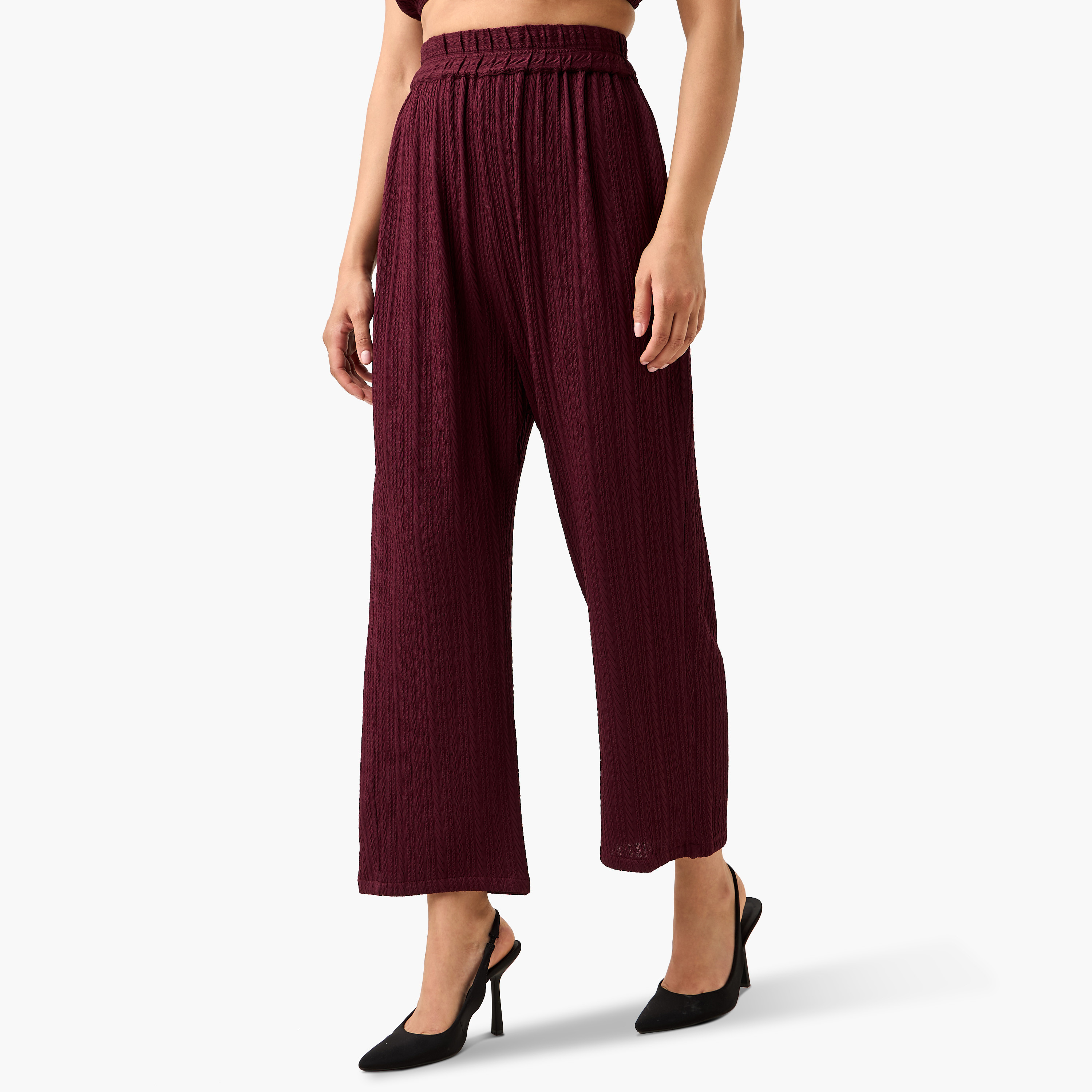 طقم بلوزة قصيرة بارزة الملمس مع بنطلون وقميص من جولدن آبل-women-clothing-coordsets-image-9