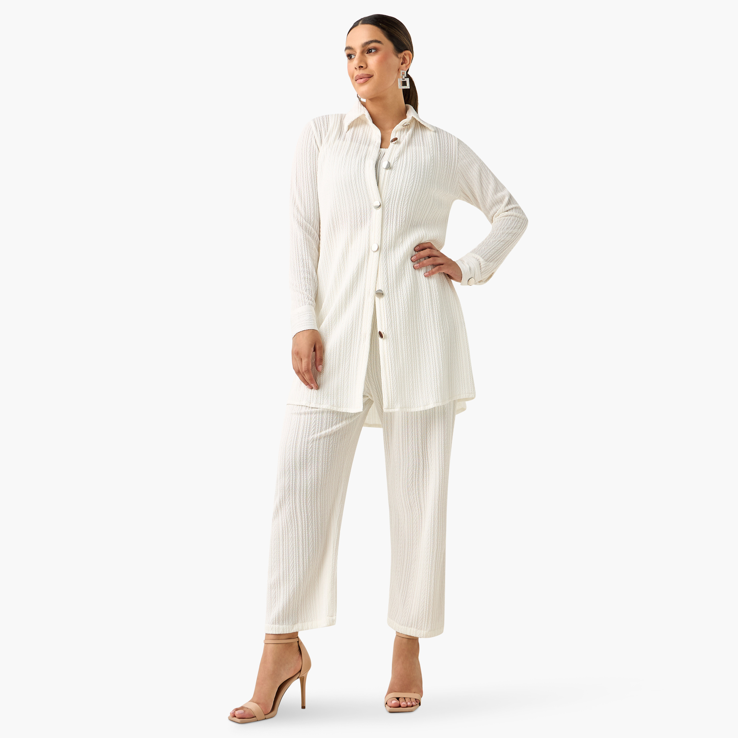 Golden Apple Textured Crop Top with Pants and Shirt-women-clothing-coordsets-image-1