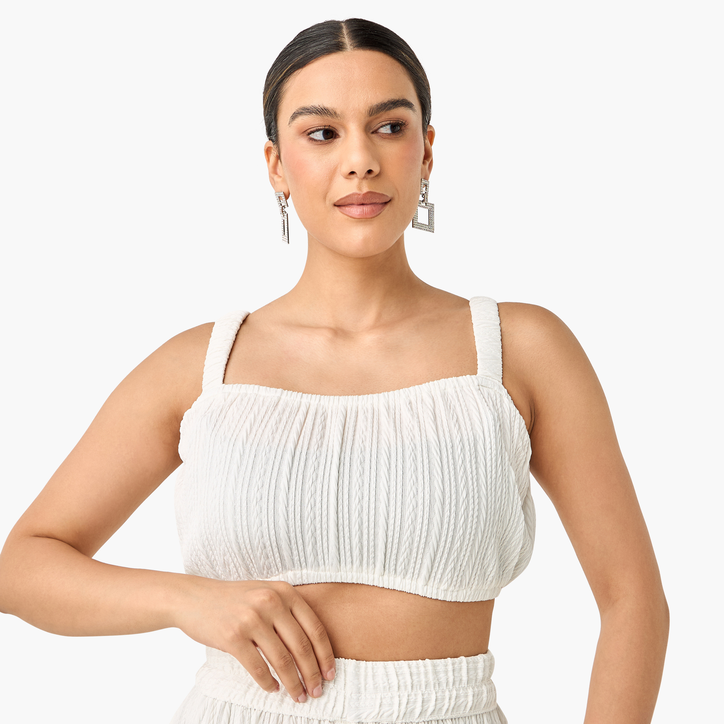 طقم بلوزة قصيرة بارزة الملمس مع بنطلون وقميص من جولدن آبل-women-clothing-coordsets-image-2