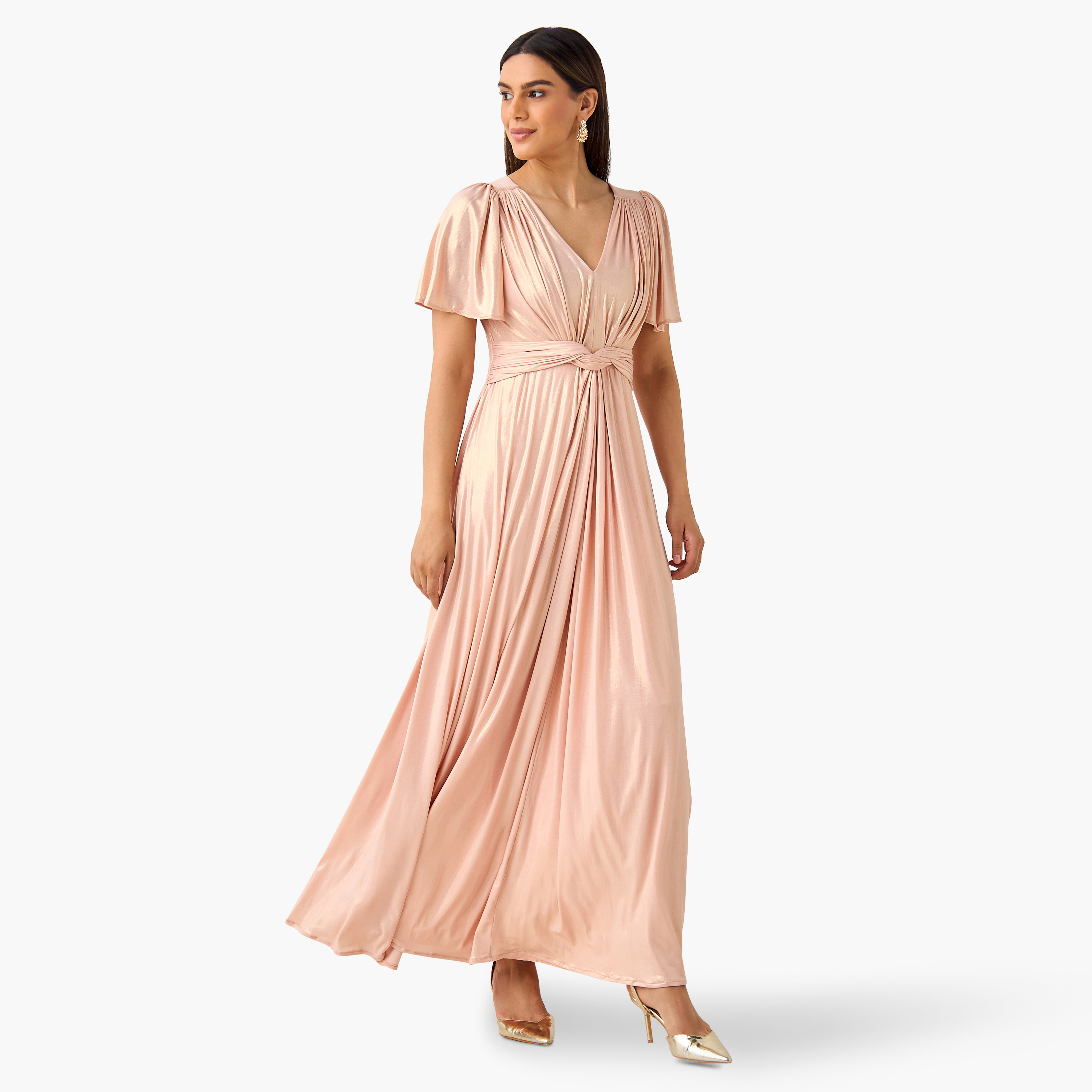 فستان بياقة V وأكمام واسعة وعقدة من جولدن آبل-women-clothing-dresses-image-2