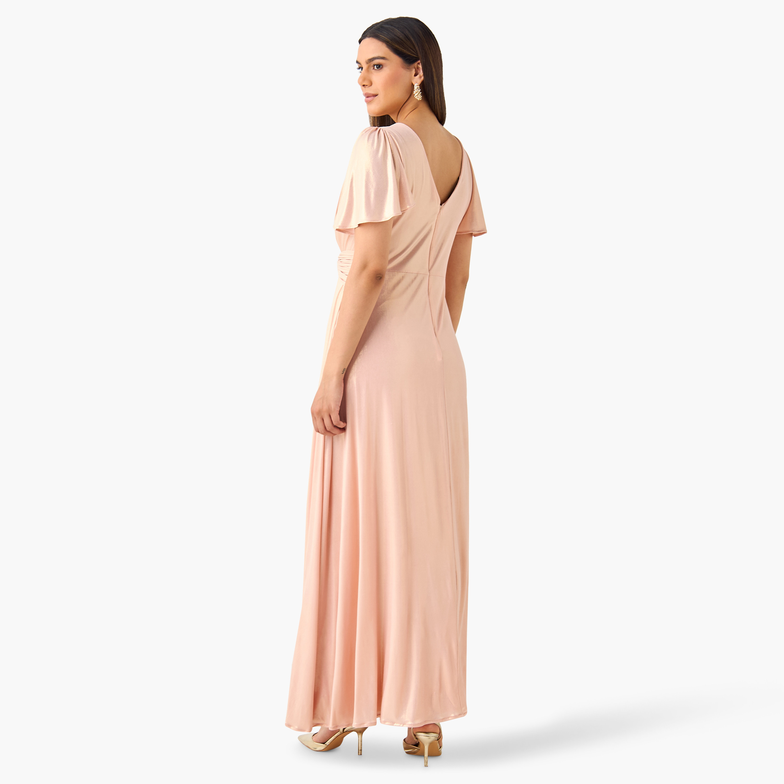 فستان بياقة V وأكمام واسعة وعقدة من جولدن آبل-women-clothing-dresses-image-3