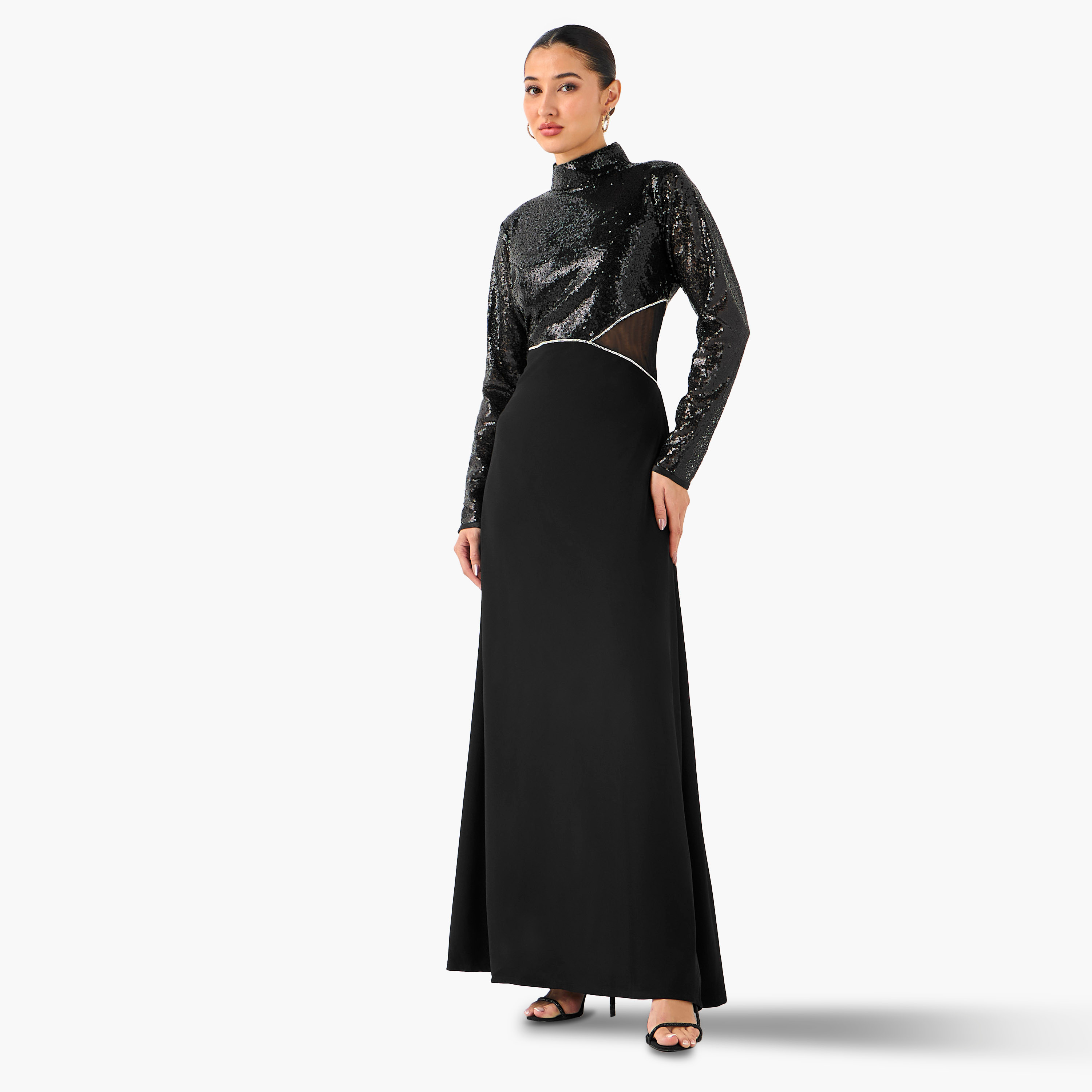 فستان بوليستر ماكسي مزين بياقة عالية من غولدن آبل-women-clothing-dresses-image-1