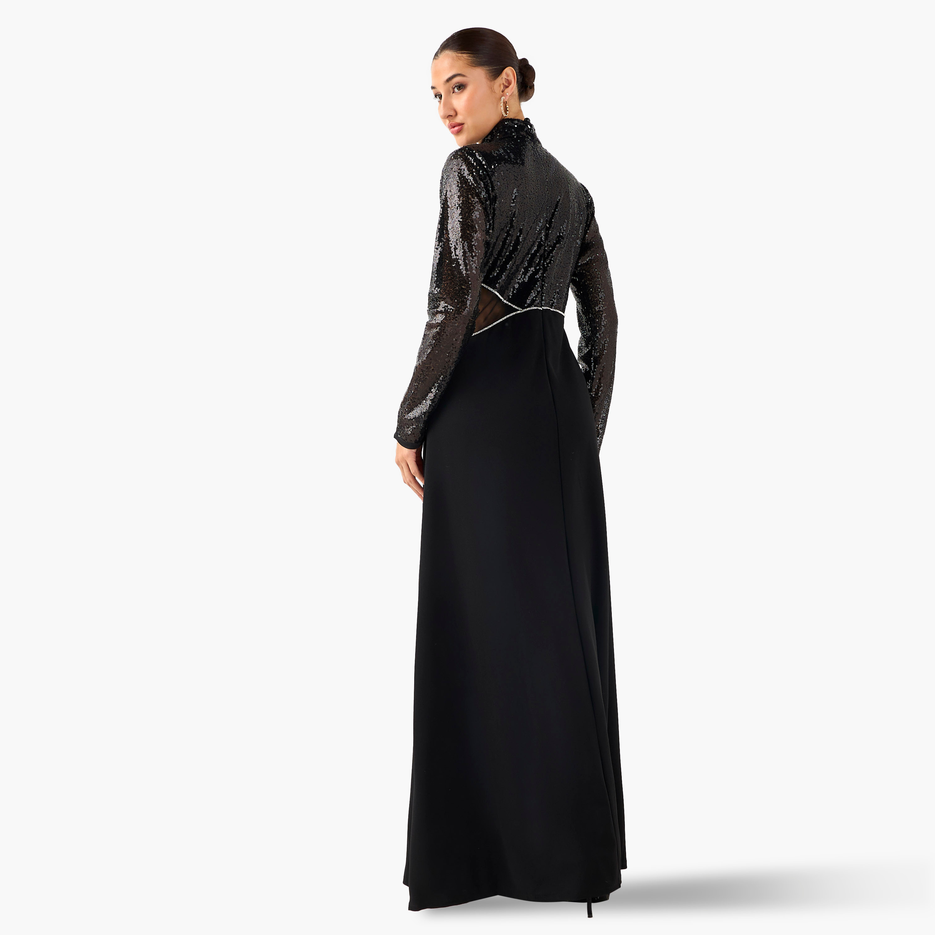 Golden Apple Embellished Maxi Polyester Dress with High Neck-women-clothing-dresses-image-3