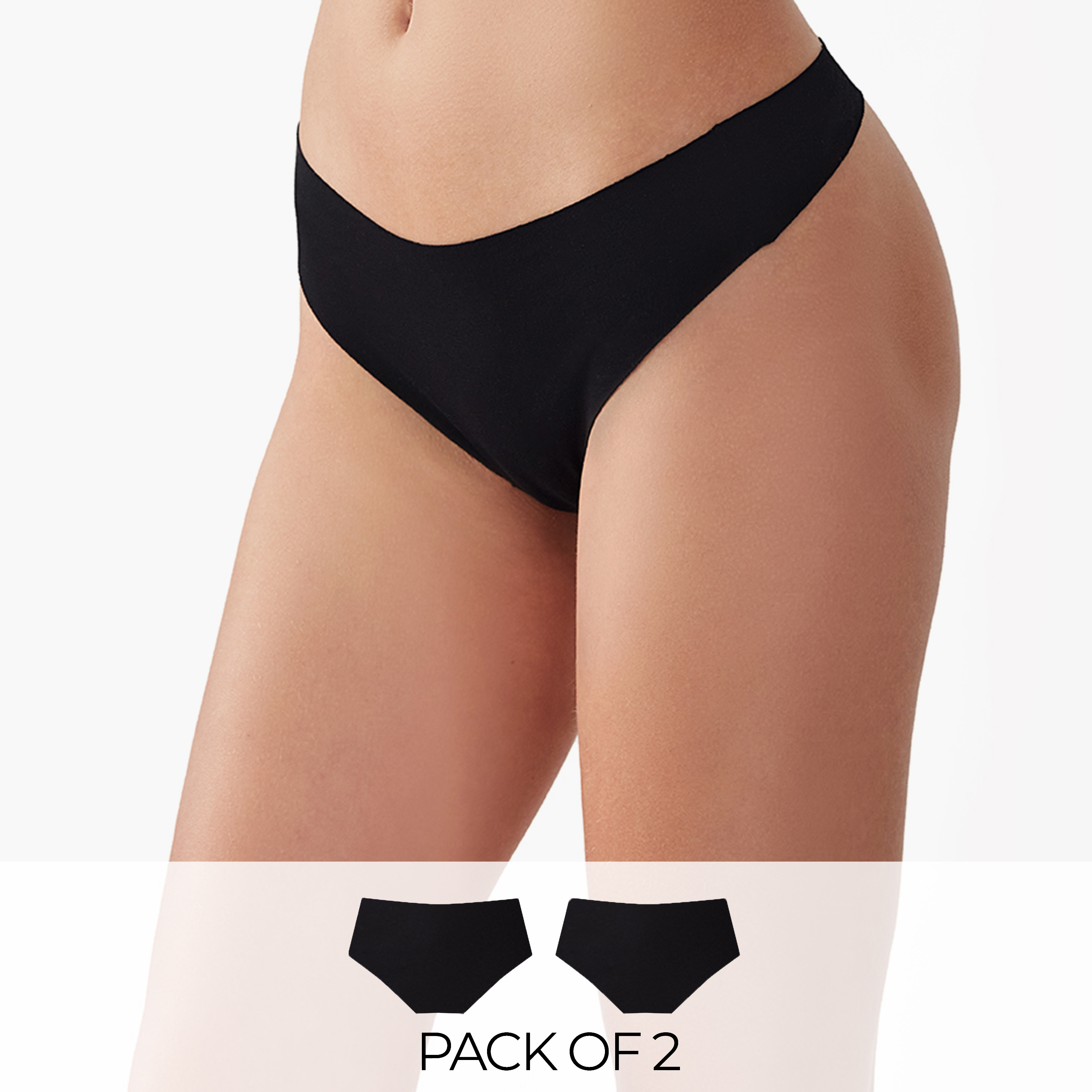 عبوة من قطعتين من سراويل داخلية نسائية سوداء بدون درزات بتصميم ثونغ من بيني مود-women-clothing-lingerie-panties-image-1