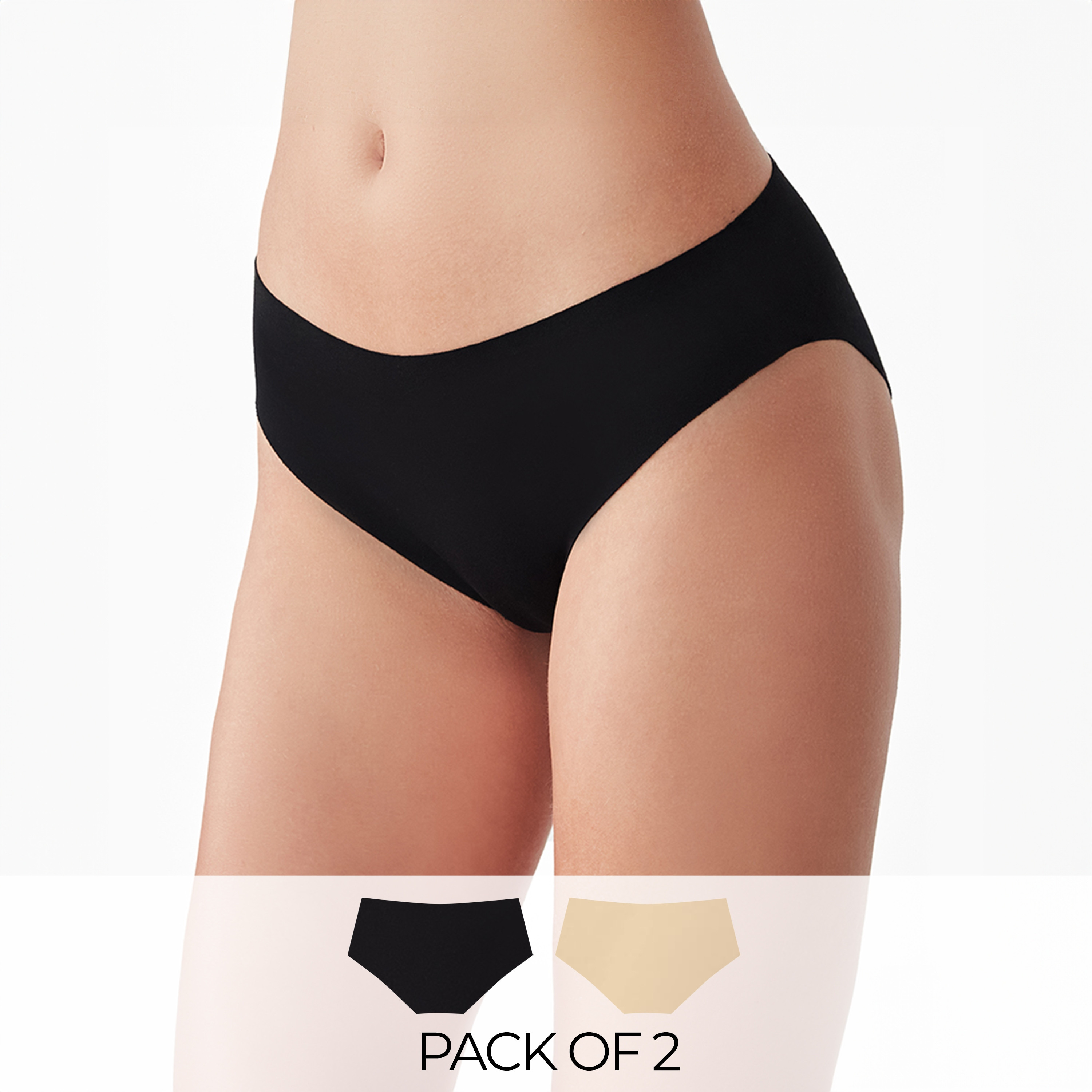 عبوة من قطعتين من سراويل داخلية نسائية بيكيني سوداء وبيج بدون درزات من بيني مود-women-clothing-lingerie-panties-image-1