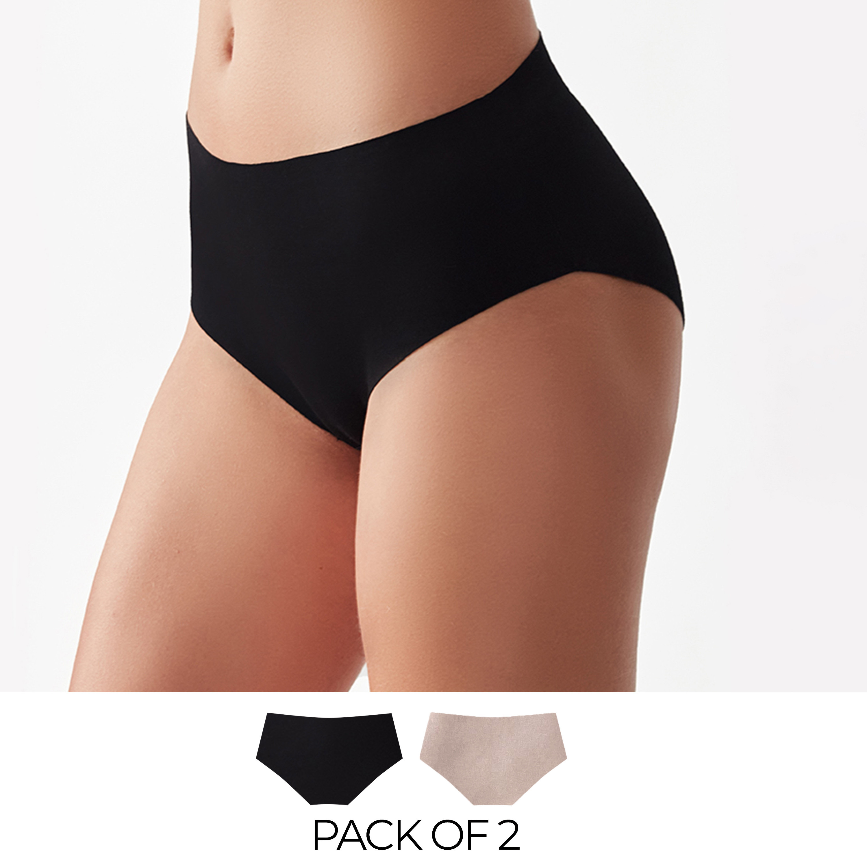 Penye Mood Pack of 2 Black Seamless High Cut Women's Briefs-women-clothing-lingerie-panties-image-1