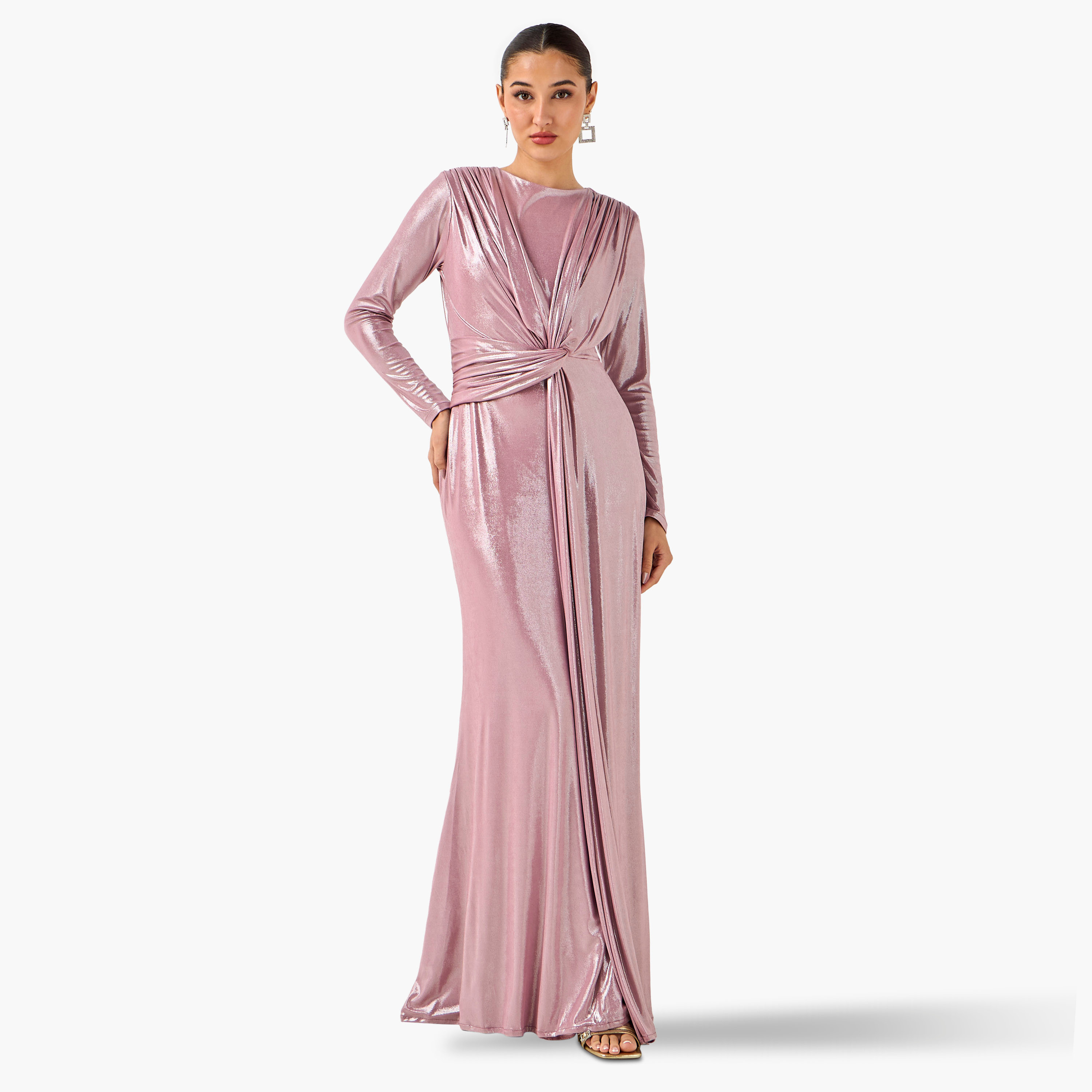 فستان ماكسي بوليستر منسدل مع أكمام طويلة من غولدن آبل-women-clothing-dresses-image-6