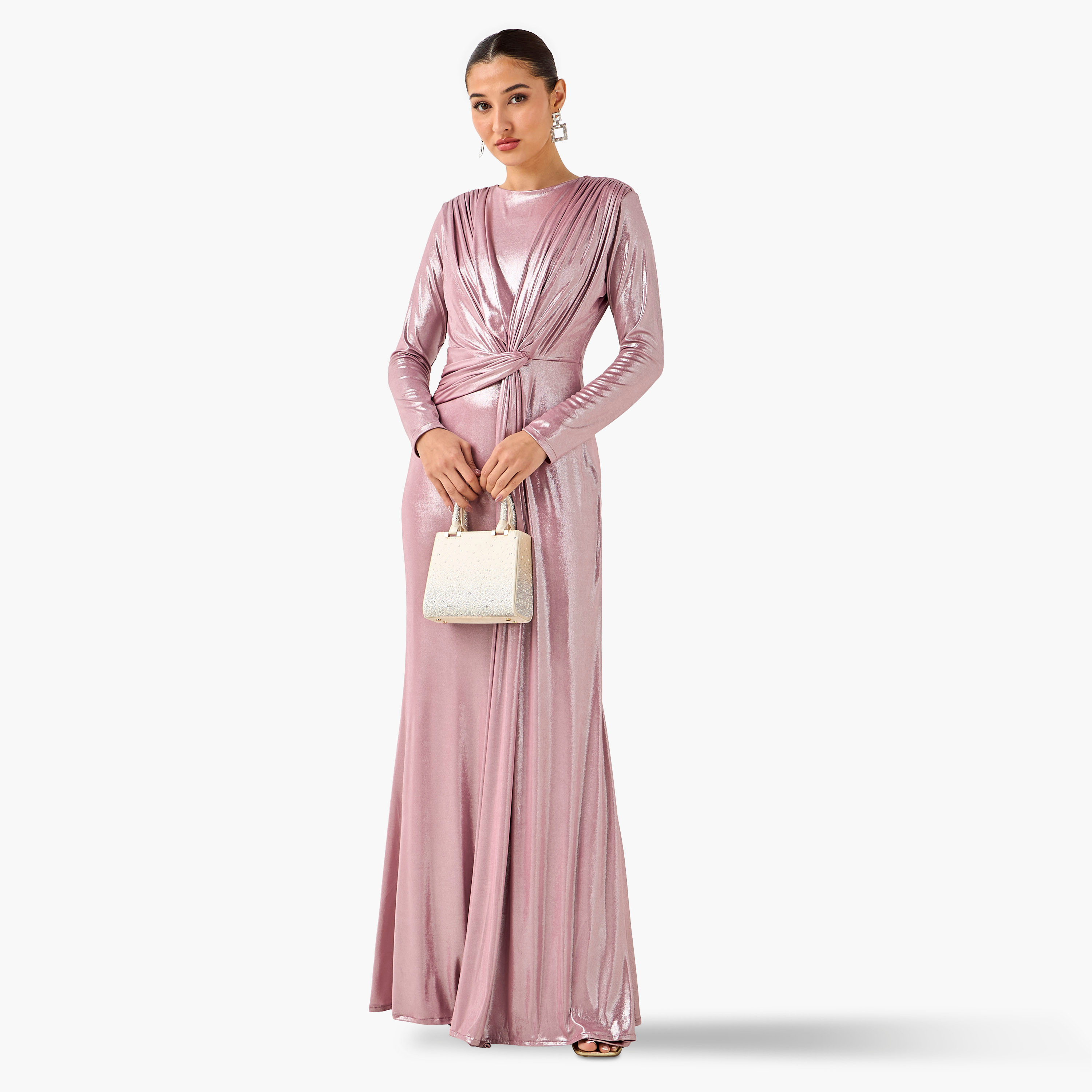 فستان ماكسي بوليستر منسدل مع أكمام طويلة من غولدن آبل-women-clothing-dresses-image-7