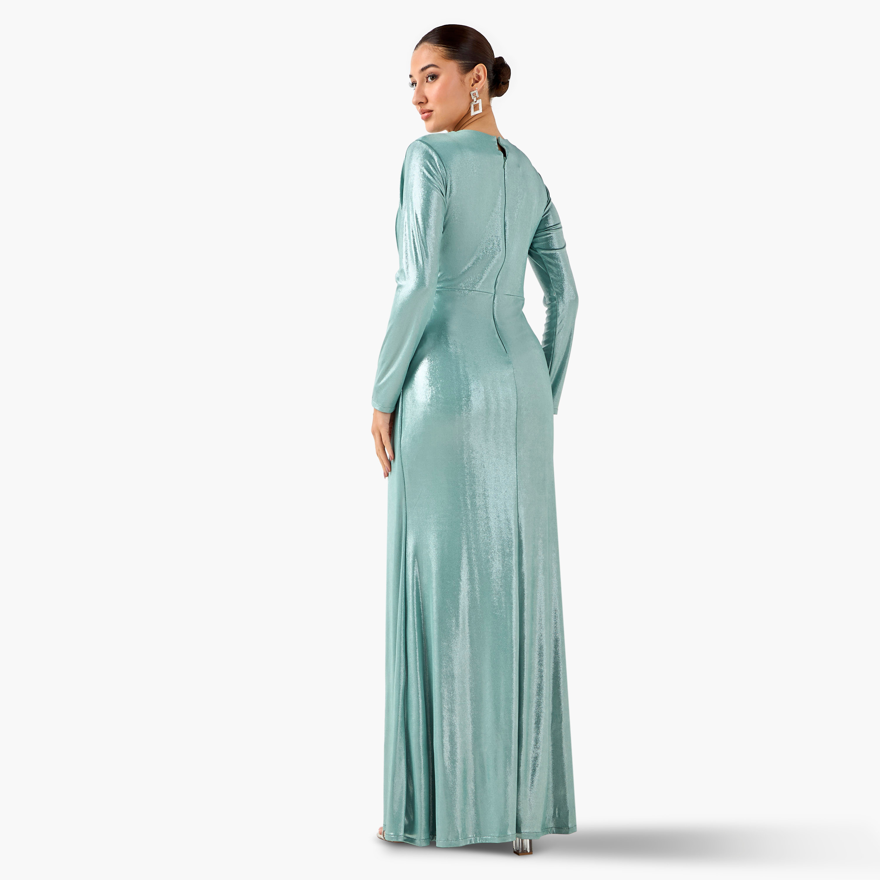 فستان ماكسي بوليستر منسدل مع أكمام طويلة من غولدن آبل-women-clothing-dresses-image-3