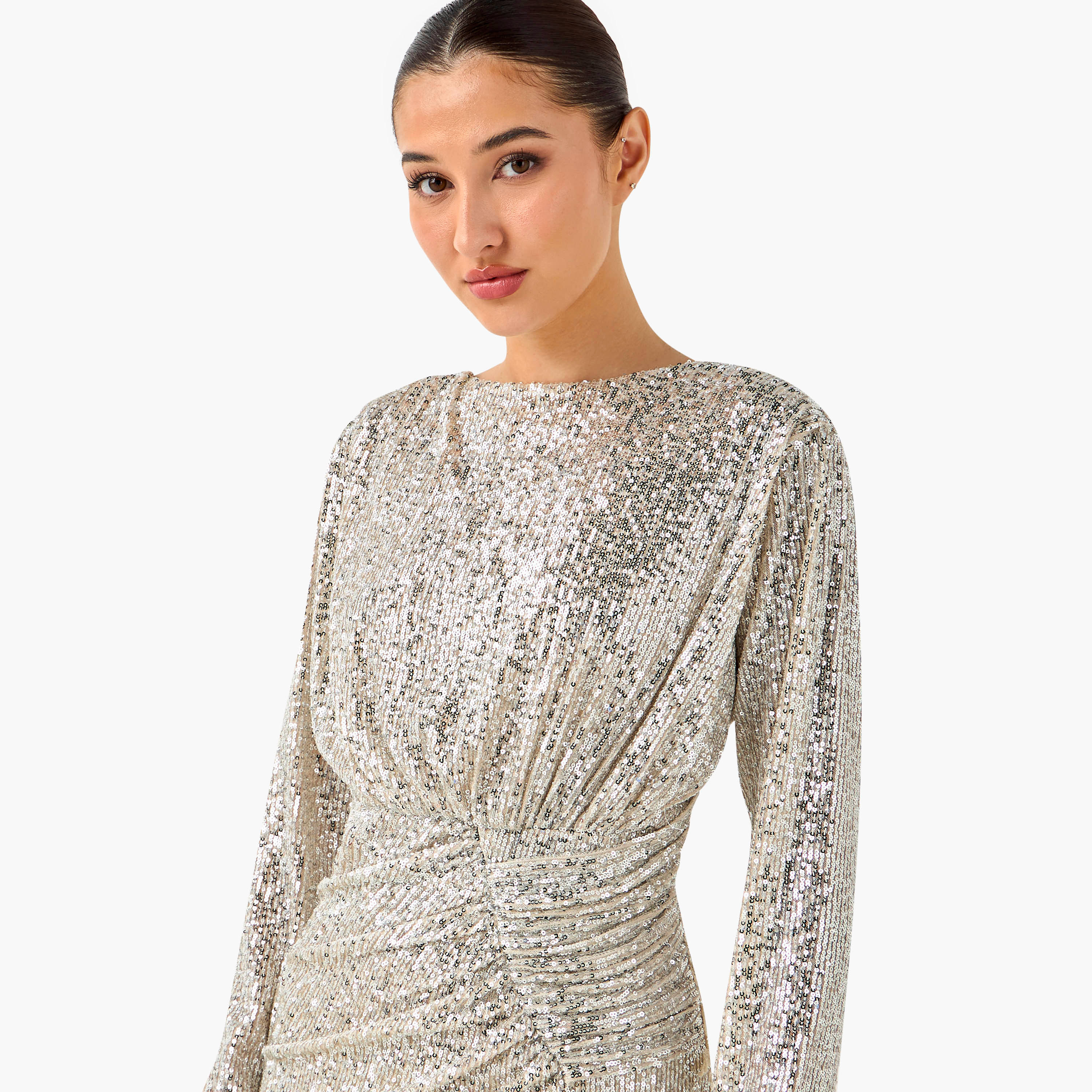 فستان بوليستر ماكسي مزين منسدل مع فتحة من غولدن آبل-women-clothing-dresses-image-4