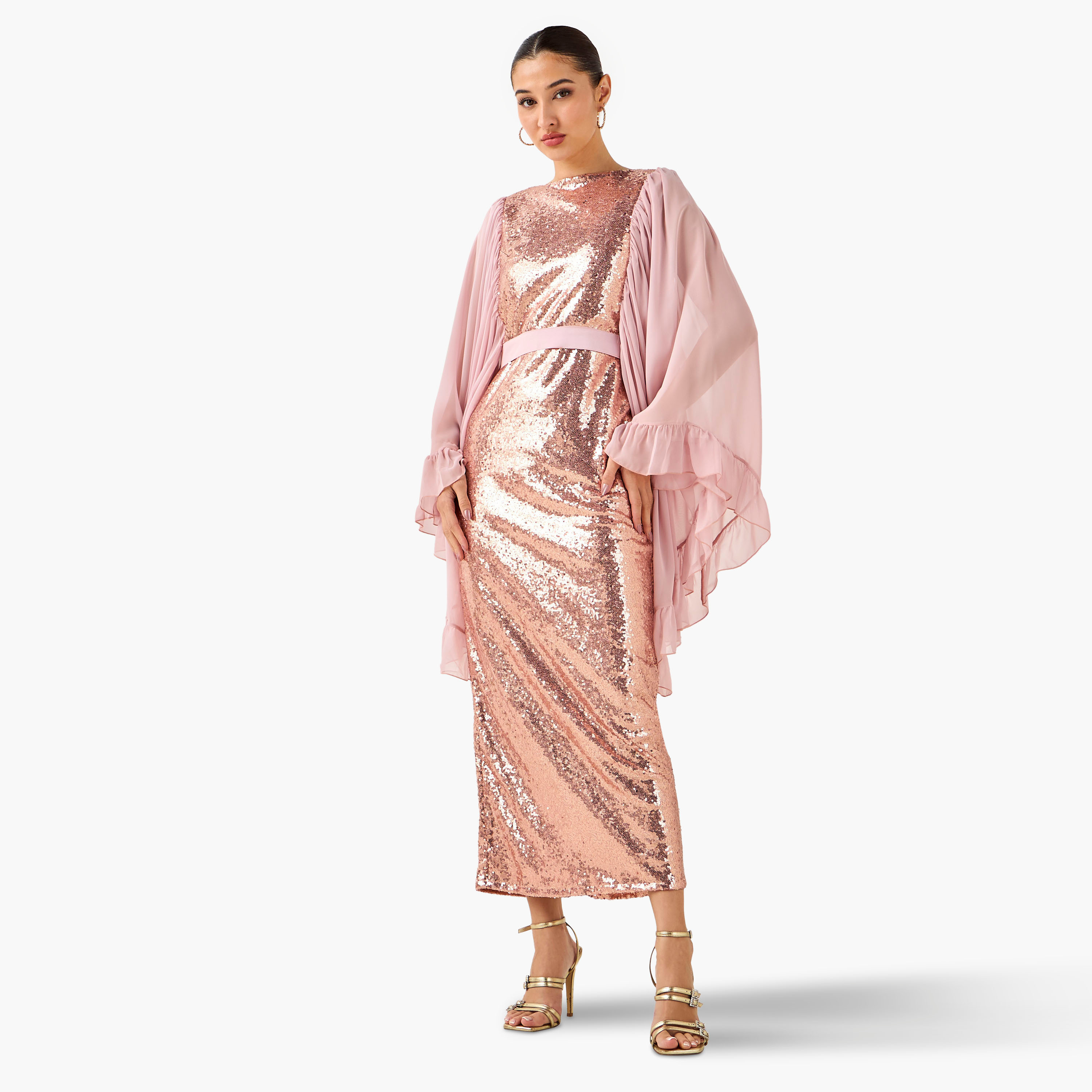 Golden Apple Embellished  Shift Maxi Polyester Dress with Slit-women-clothing-dresses-image-1