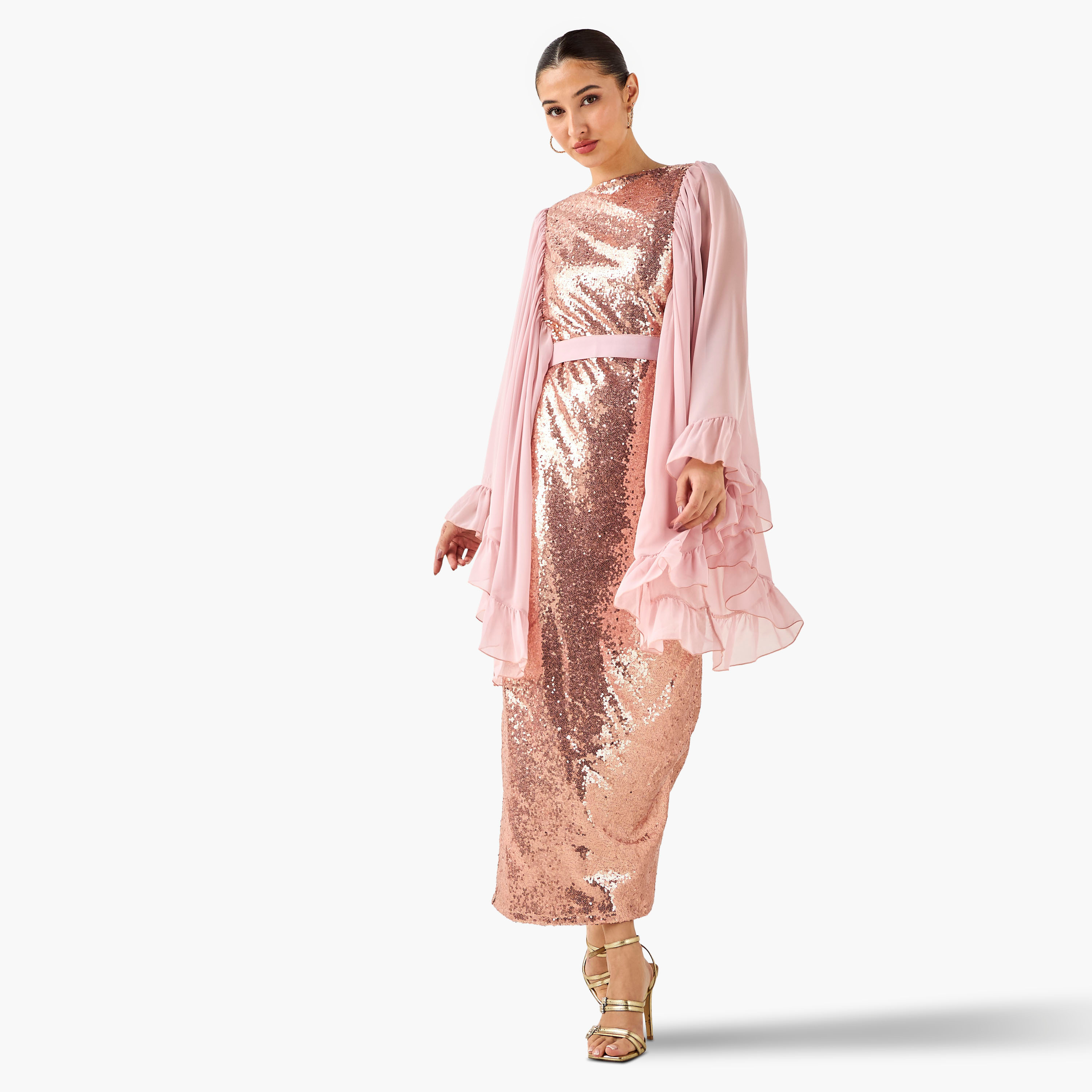 Golden Apple Embellished  Shift Maxi Polyester Dress with Slit-women-clothing-dresses-image-2