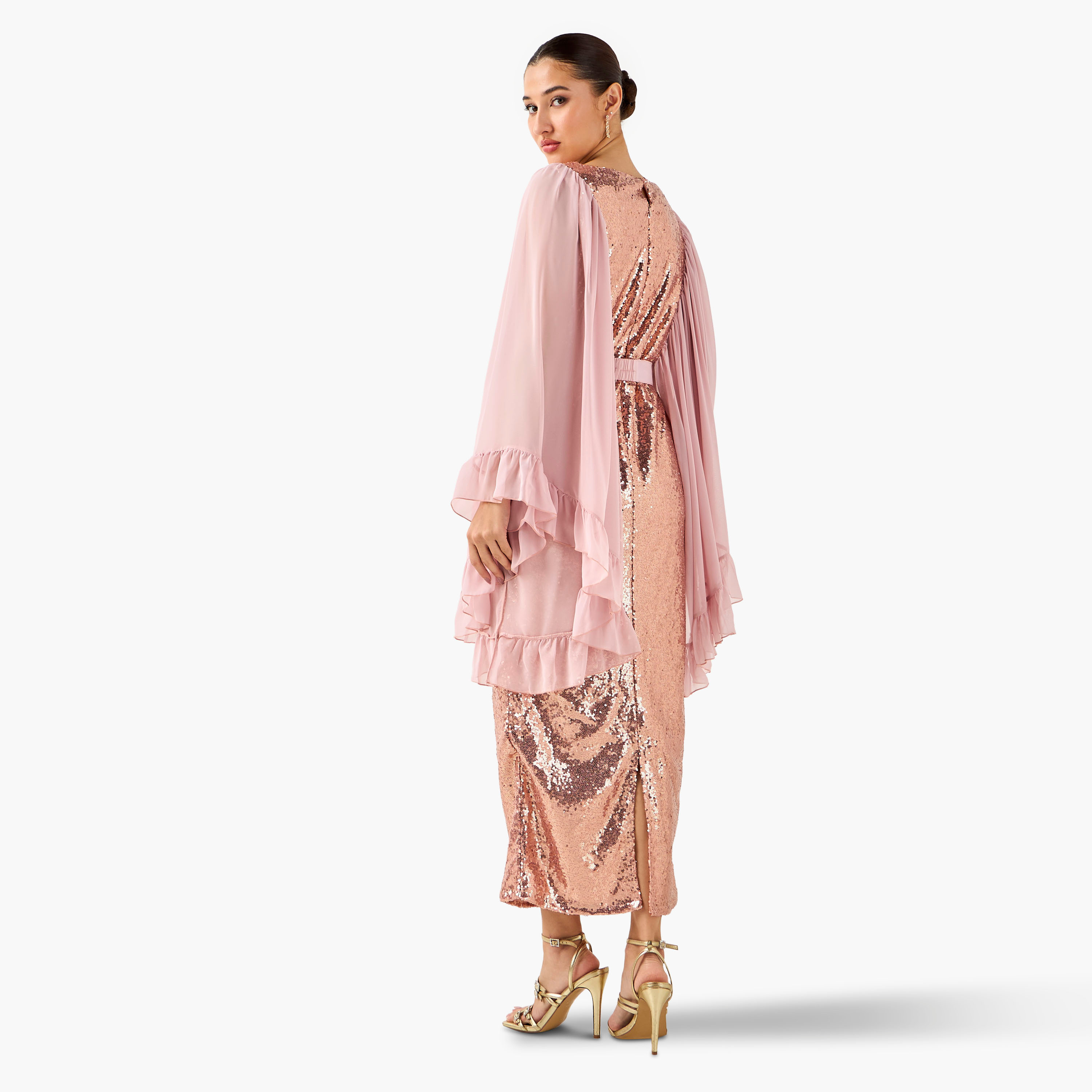 فستان بوليستر ماكسي مطرز وبفتحة من جولدن أبل-women-clothing-dresses-image-3