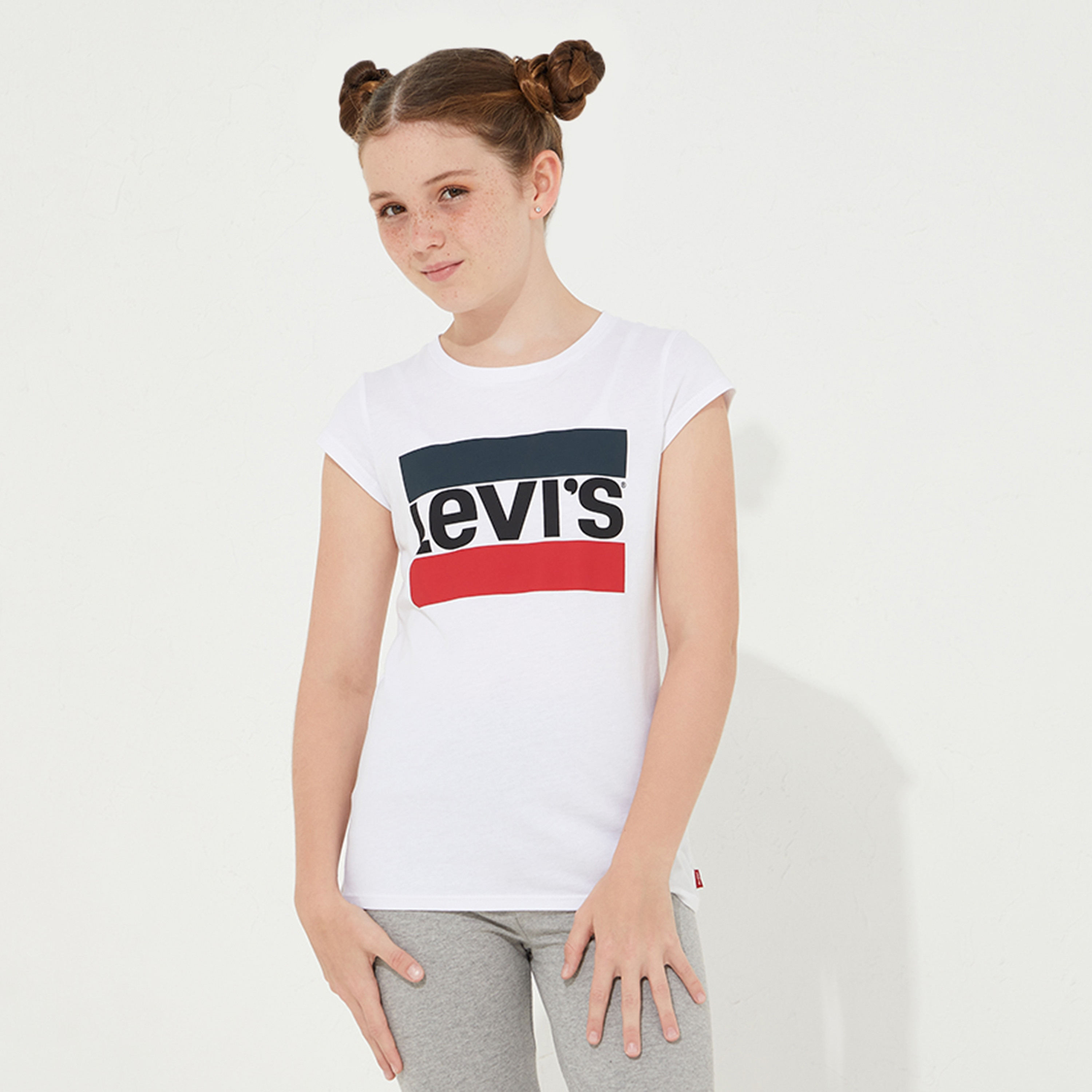 Levi's Girls White Printed Crew Neck Short Sleeves T-Shirt-girls-clothing-blousesandshirts-image-1