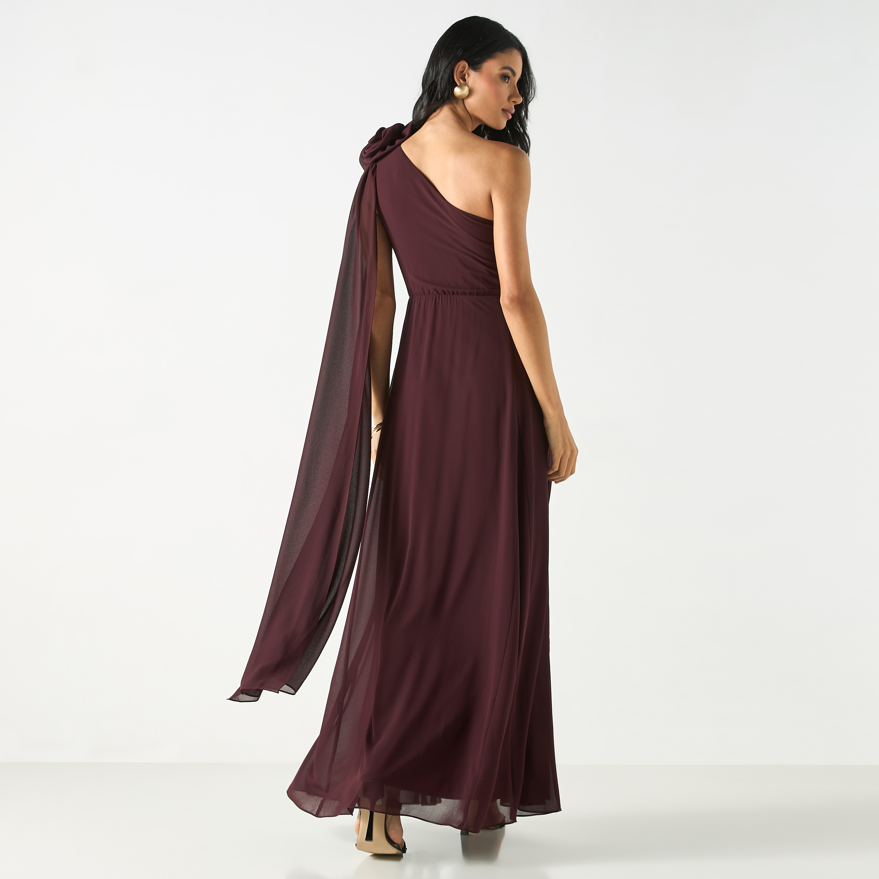 Solid One Shoulder Dress with Floral Accent-women-clothing-dresses-image-3