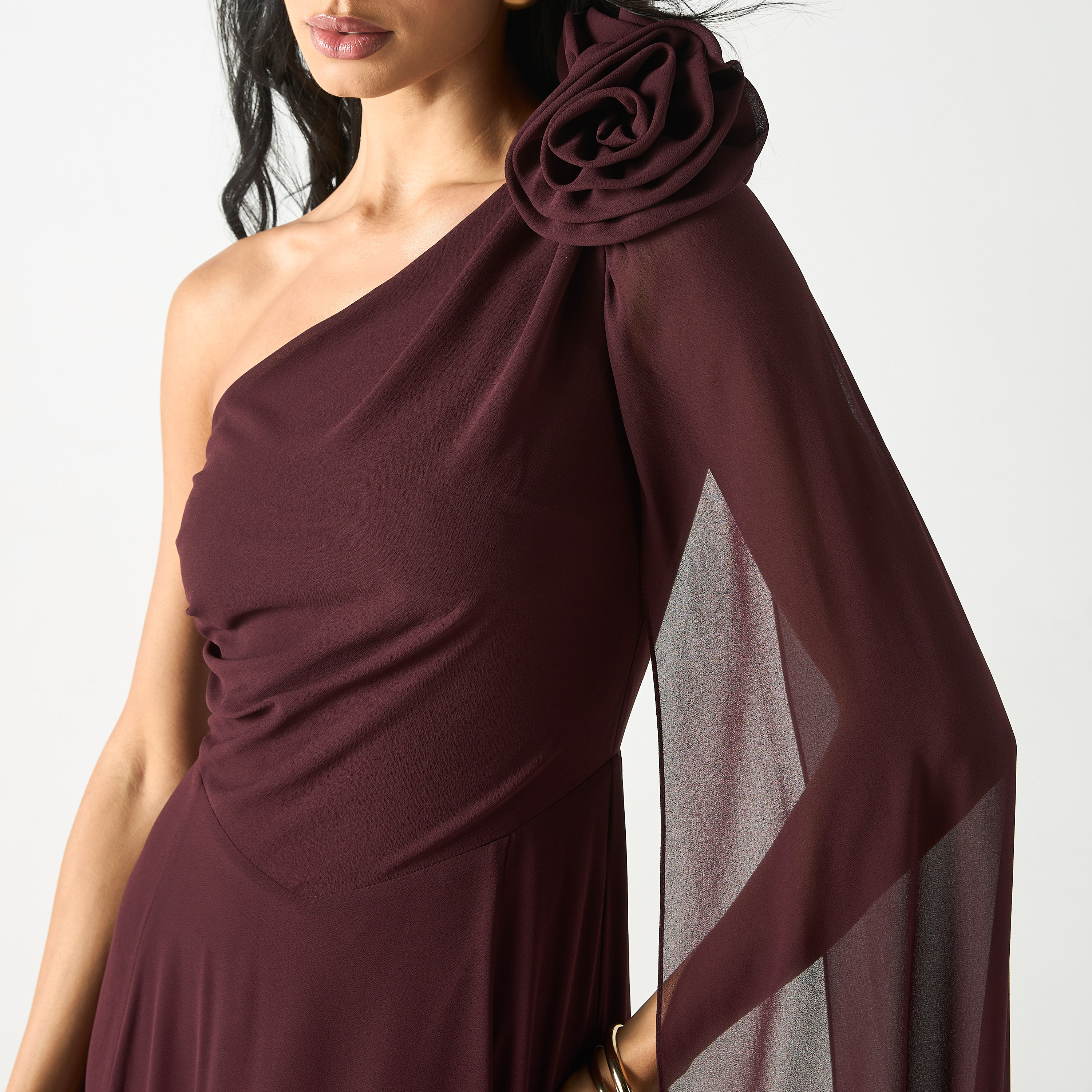 Solid One Shoulder Dress with Floral Accent-women-clothing-dresses-image-4
