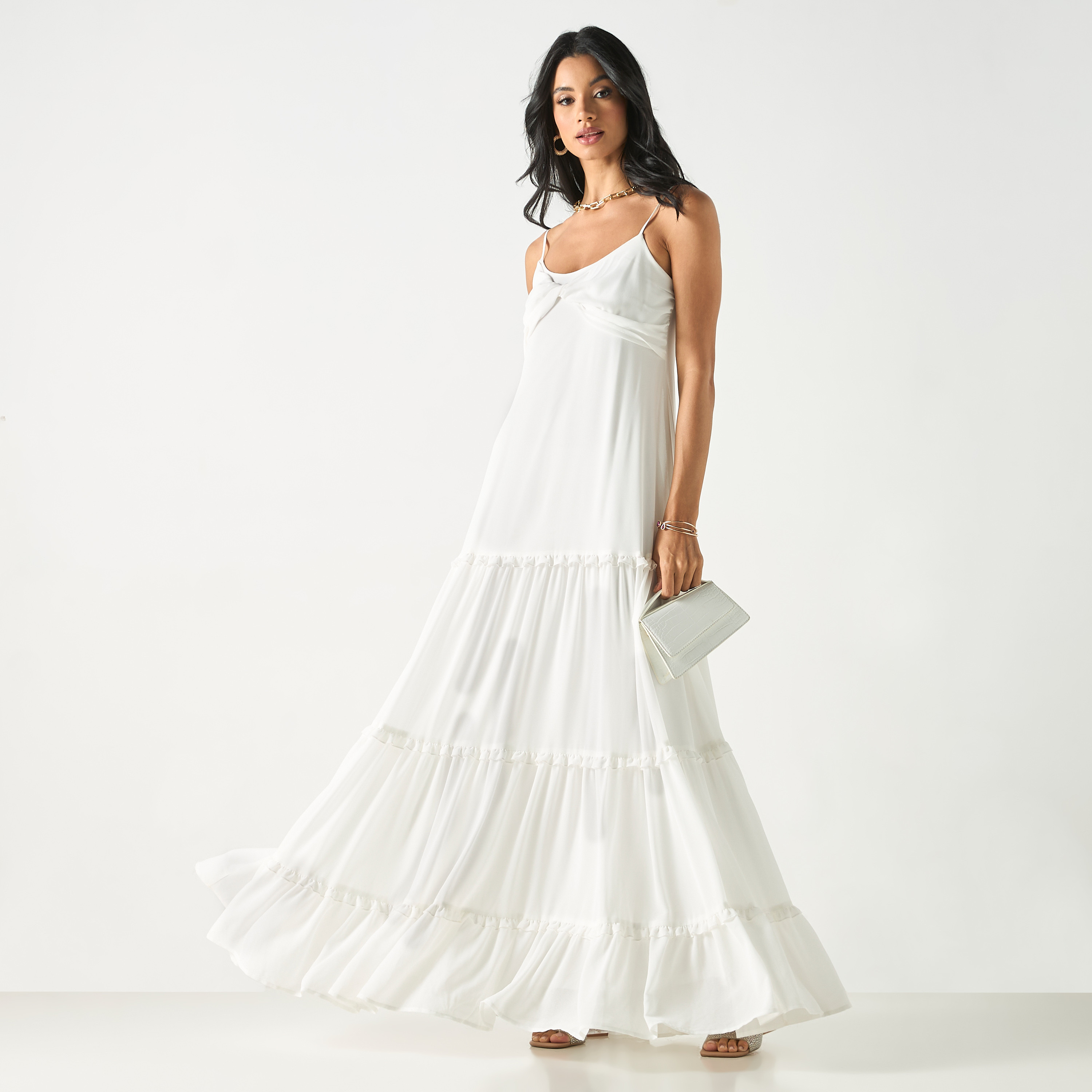 Solid Sleeveless Tiered Dress with Spaghetti Shoulder Straps-women-clothing-dresses-image-1