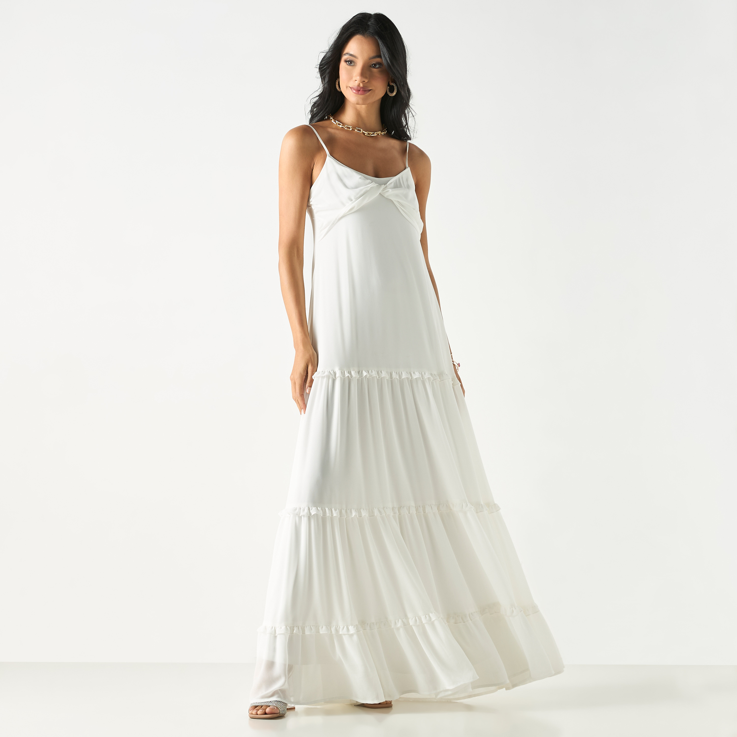Solid Sleeveless Tiered Dress with Spaghetti Shoulder Straps-women-clothing-dresses-image-2