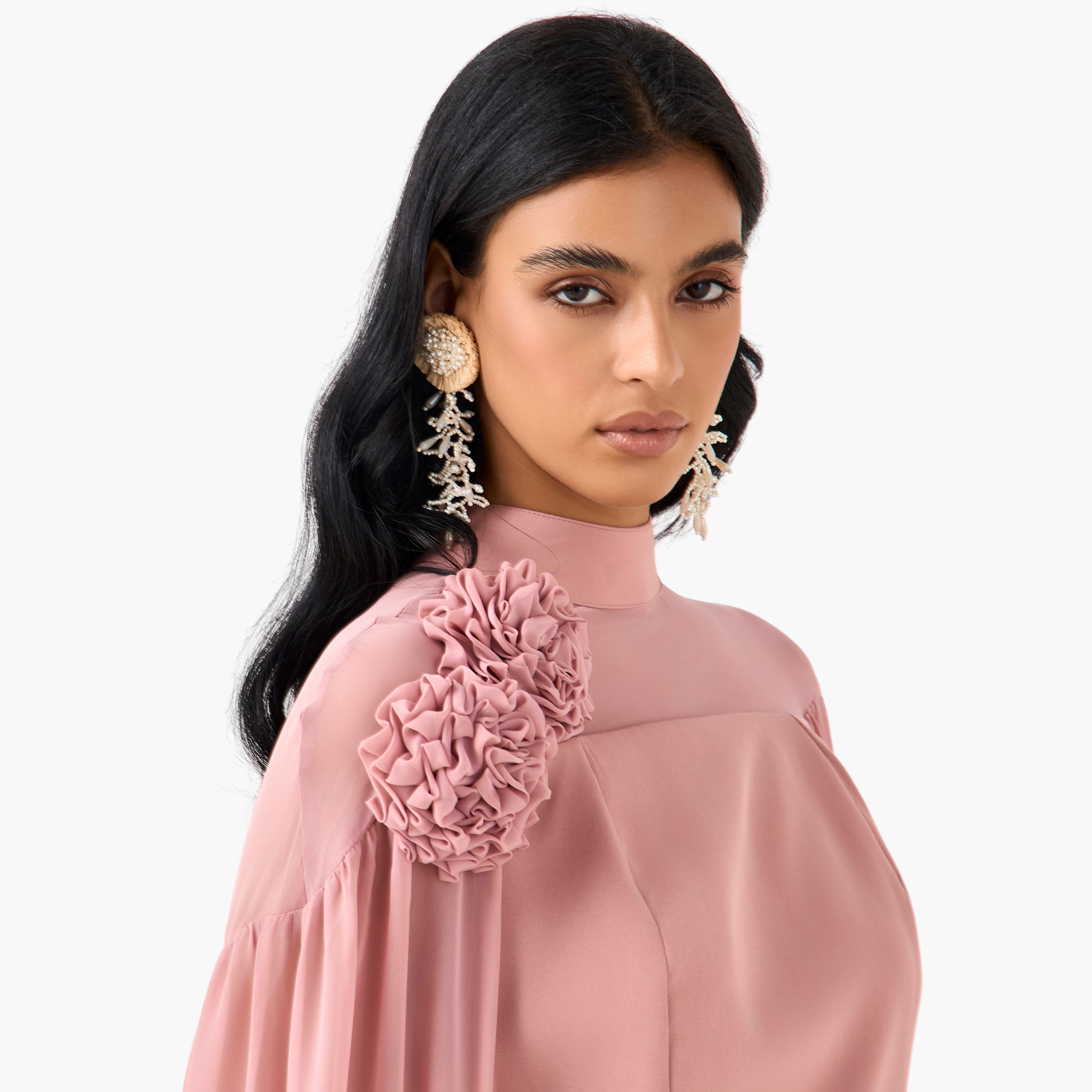 Golden Apple Floral Applique Cape Maxi Polyester Dress with High Neck-women-clothing-dresses-image-4