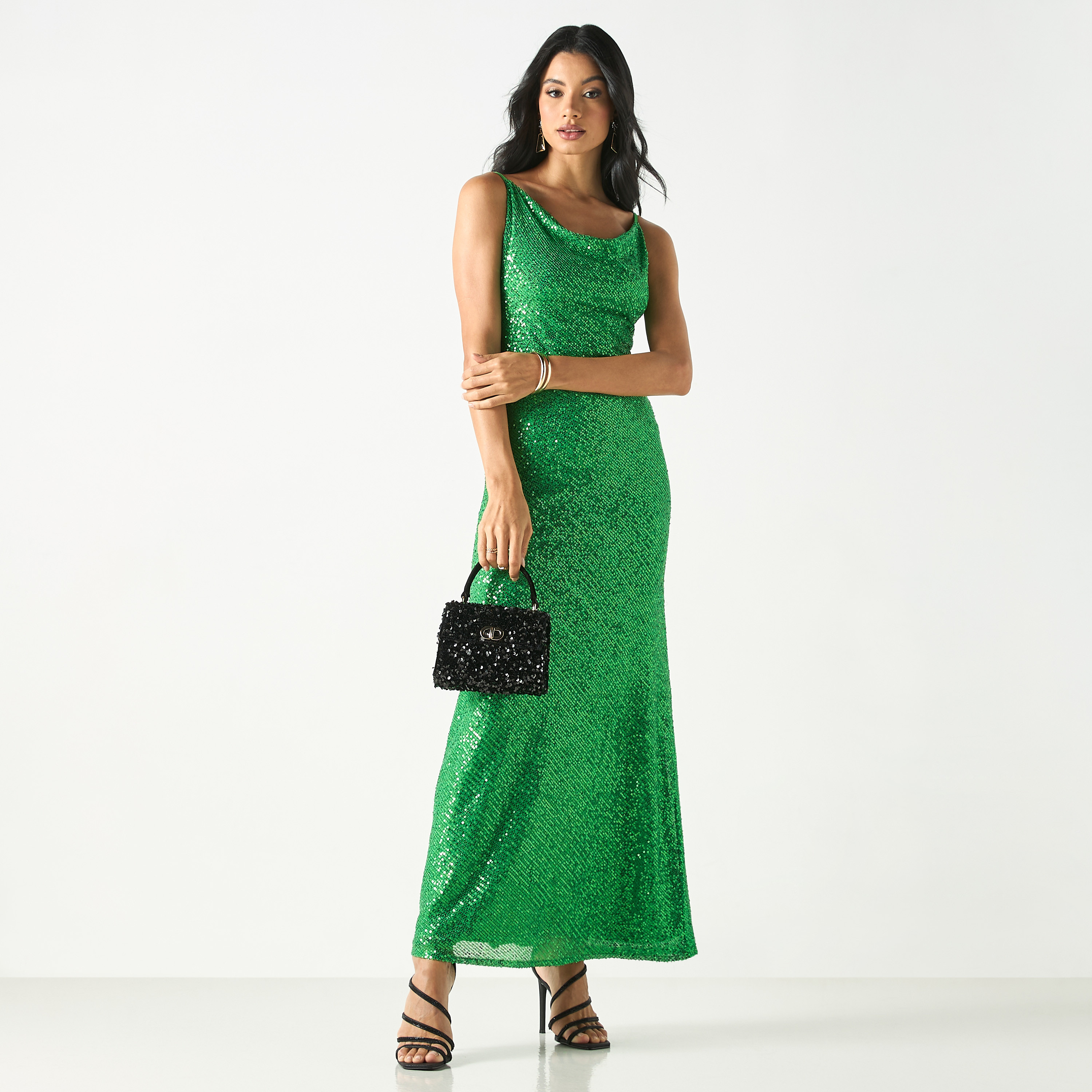 Sequin Embellished Strappy Maxi Dress with Cowl Neck-women-clothing-dresses-image-1