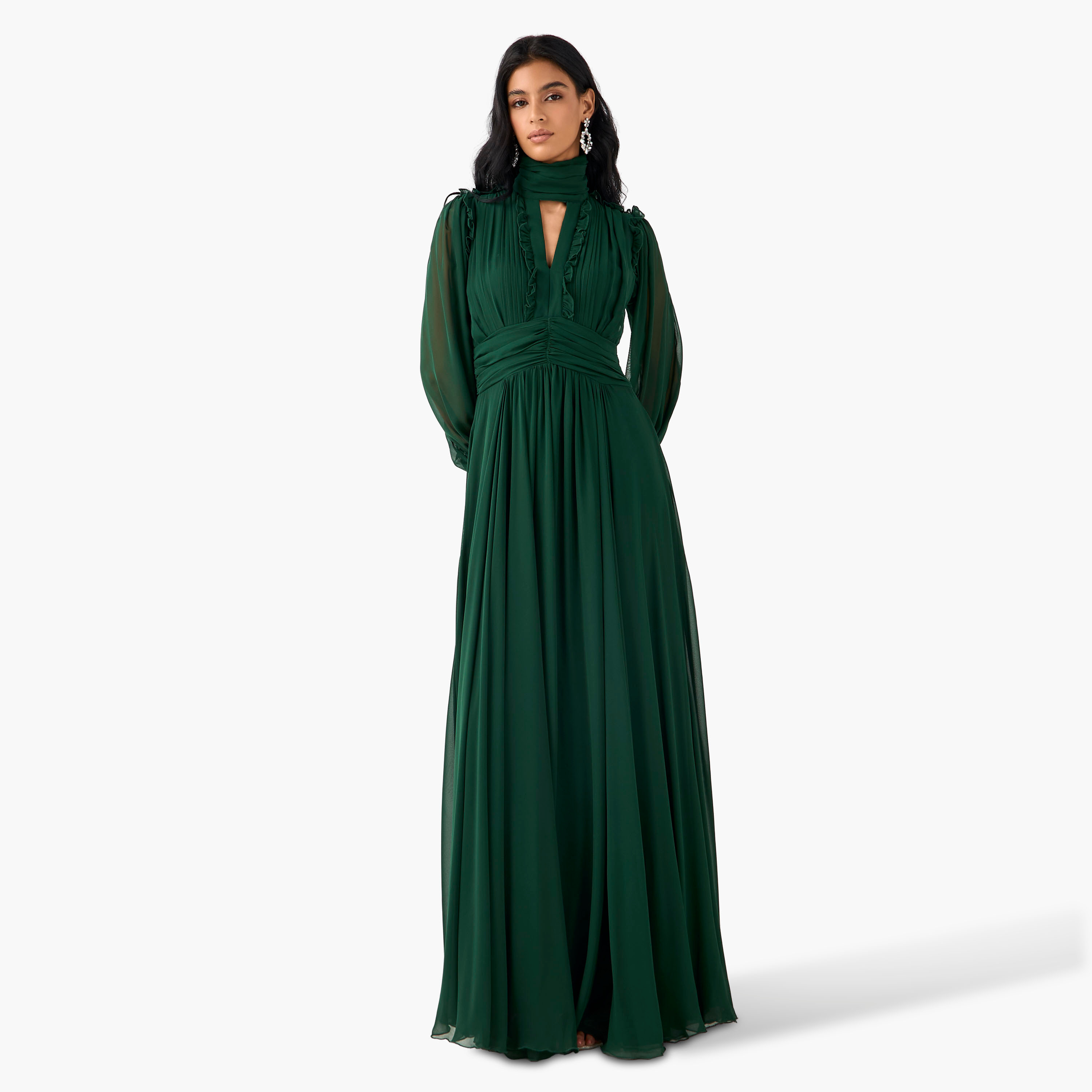 فستان ماكسي بوليستر بثنايا وكشكش وياقة عالية من جولدن أبل-women-clothing-dresses-image-2
