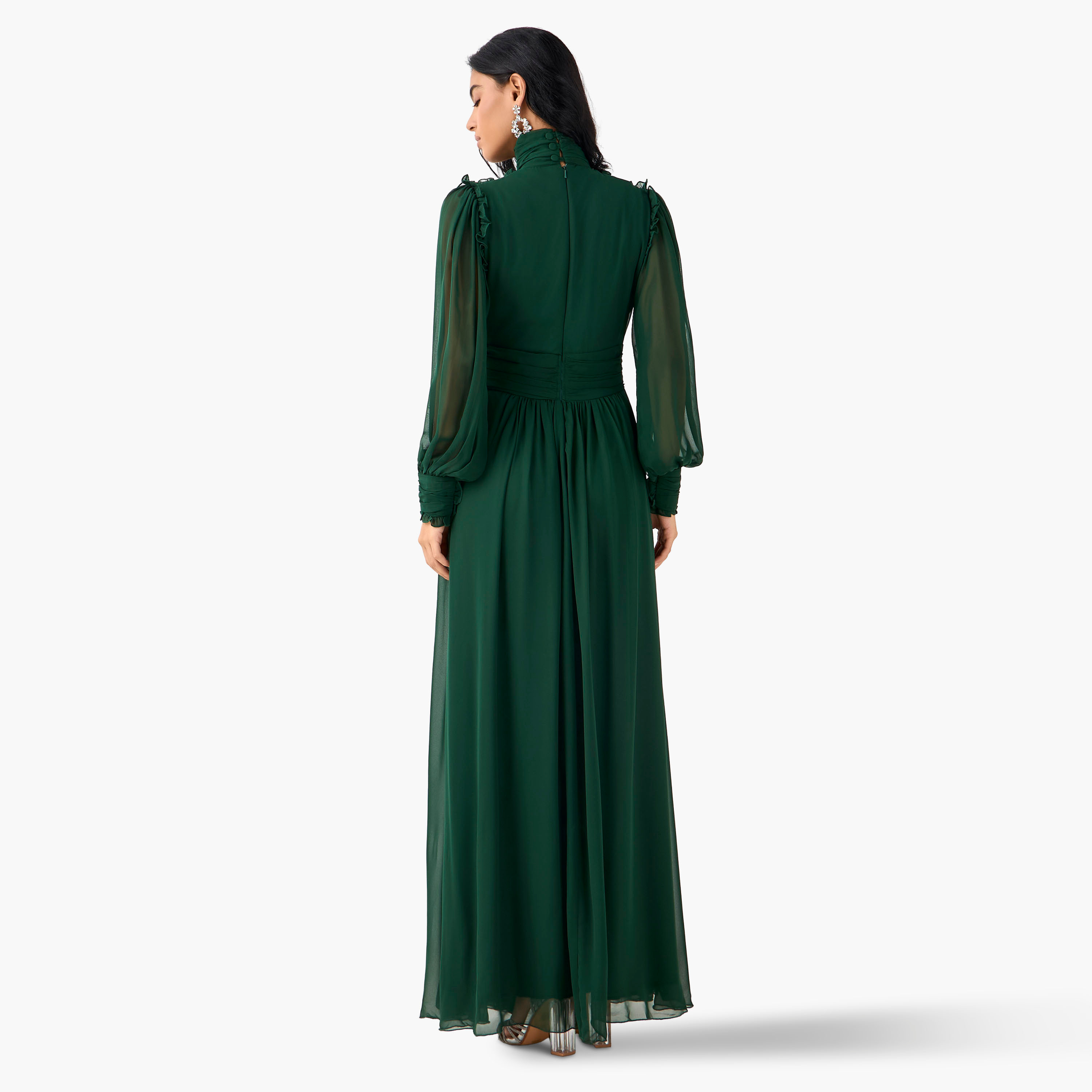 Golden Apple Ruched Pleated Maxi Polyester Dress with High Neck-women-clothing-dresses-image-3