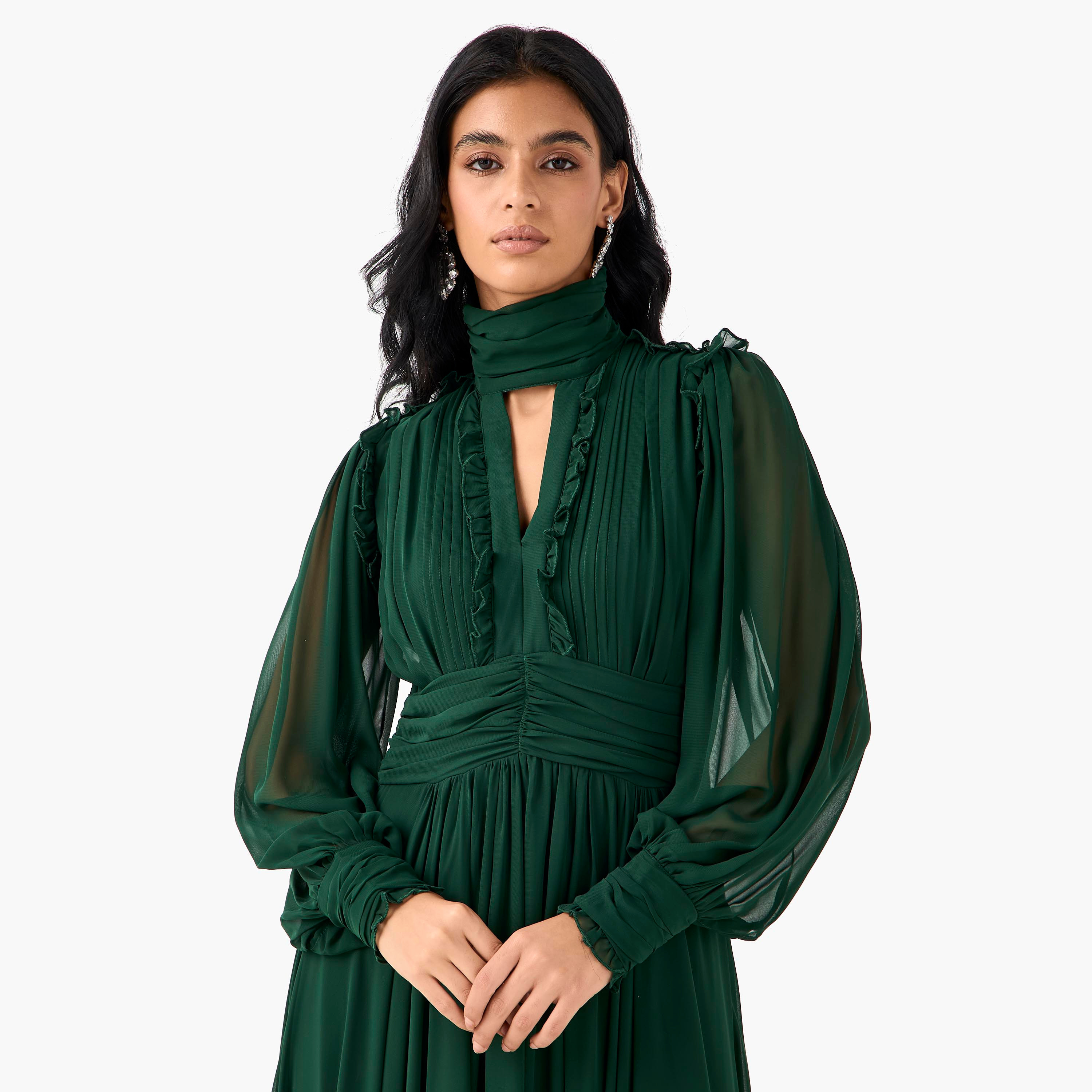 Golden Apple Ruched Pleated Maxi Polyester Dress with High Neck-women-clothing-dresses-image-4