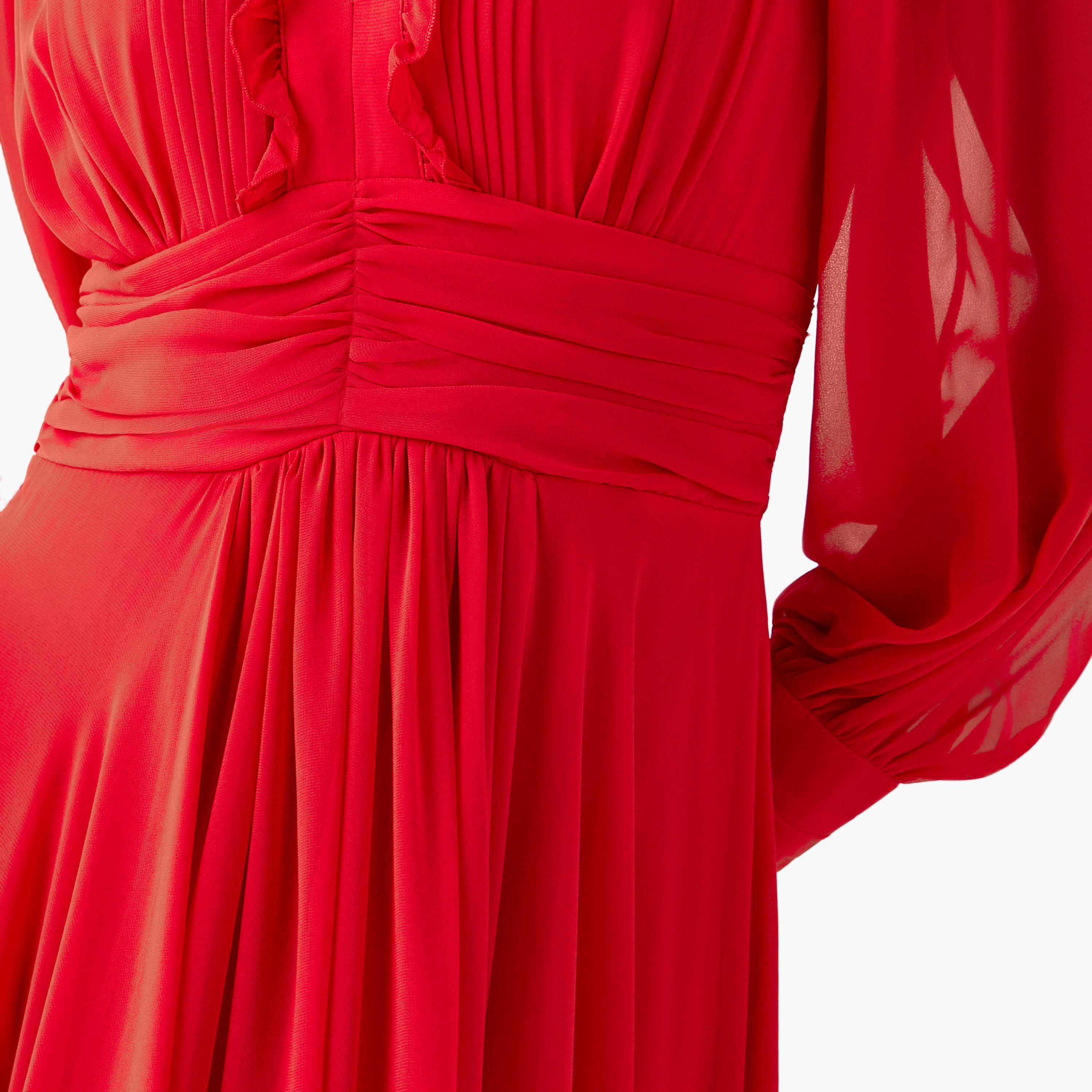 فستان ماكسي بوليستر بثنايا وكشكش وياقة عالية من جولدن أبل-women-clothing-dresses-image-17