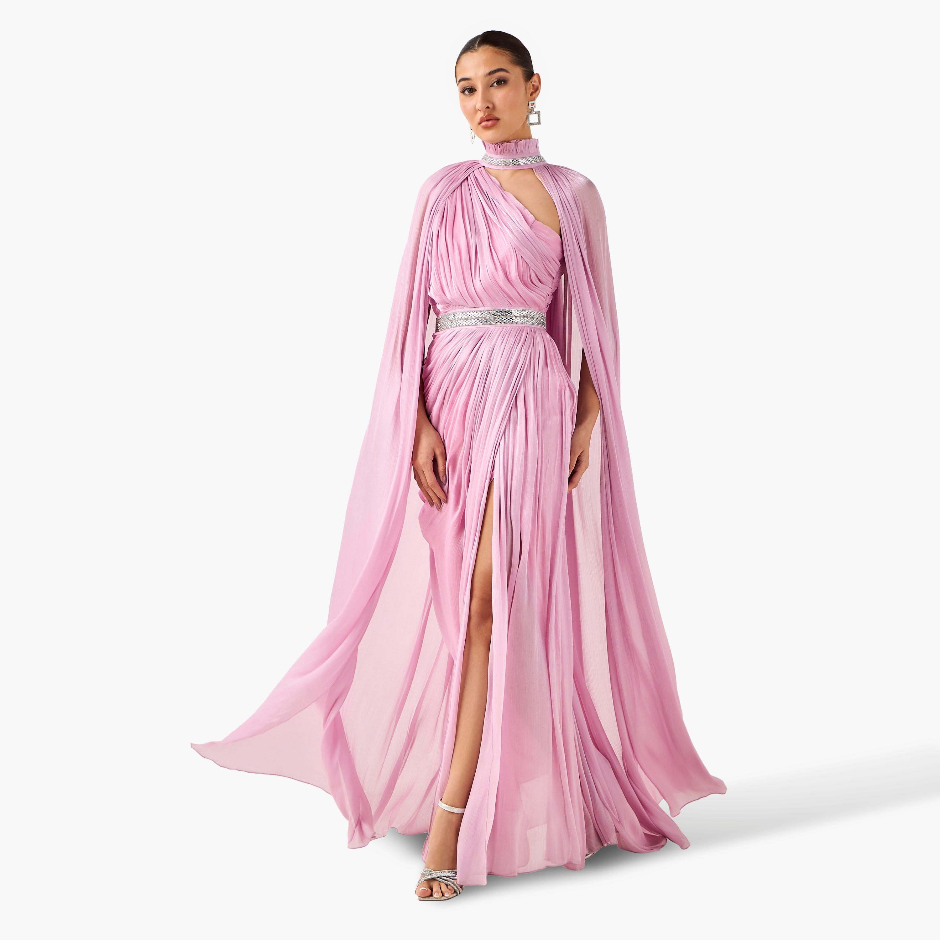 فستان بوليستر ماكسي بكتف واحد وكاب من جولدن أبل-women-clothing-dresses-image-1