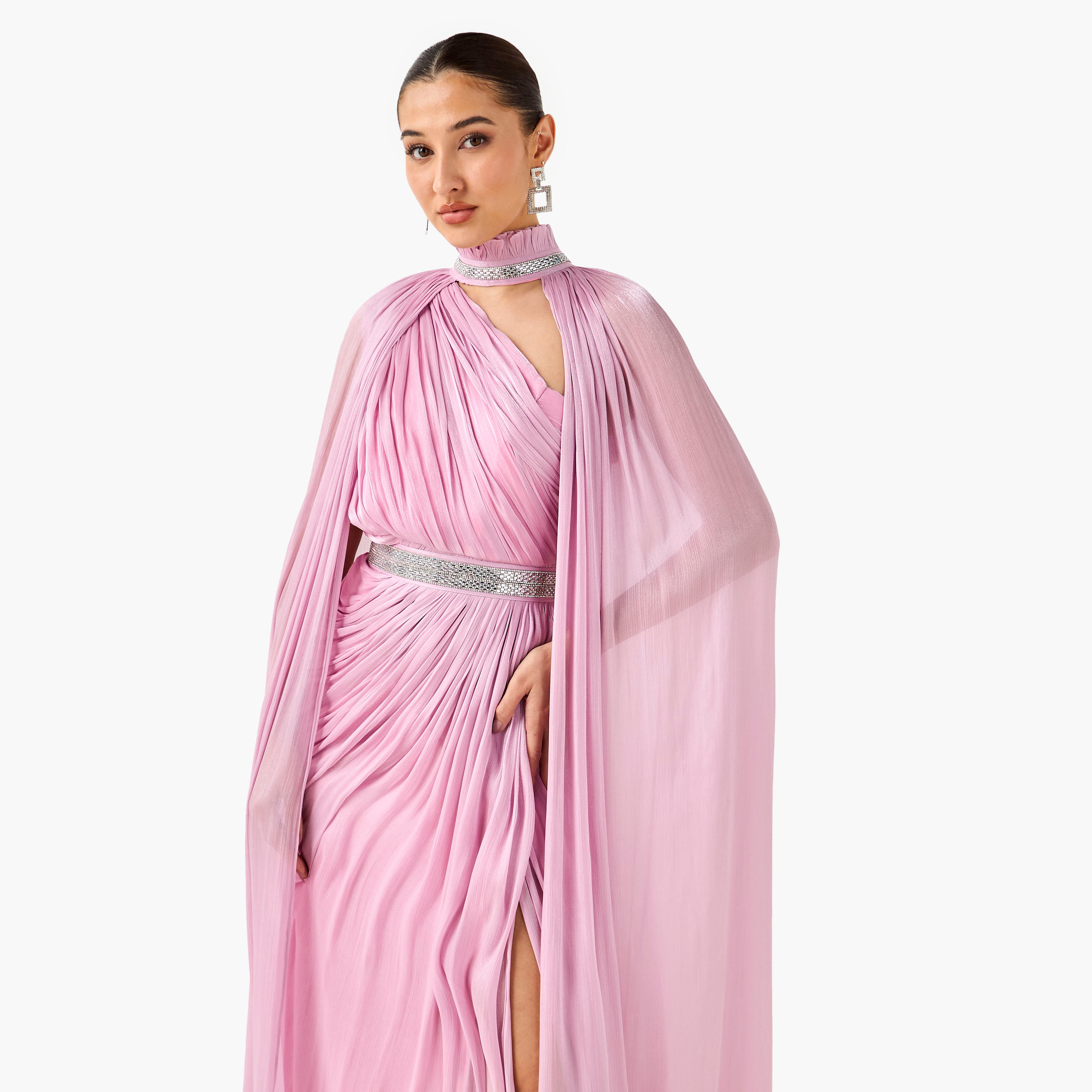 فستان بوليستر ماكسي بكتف واحد وكاب من جولدن أبل-women-clothing-dresses-image-6