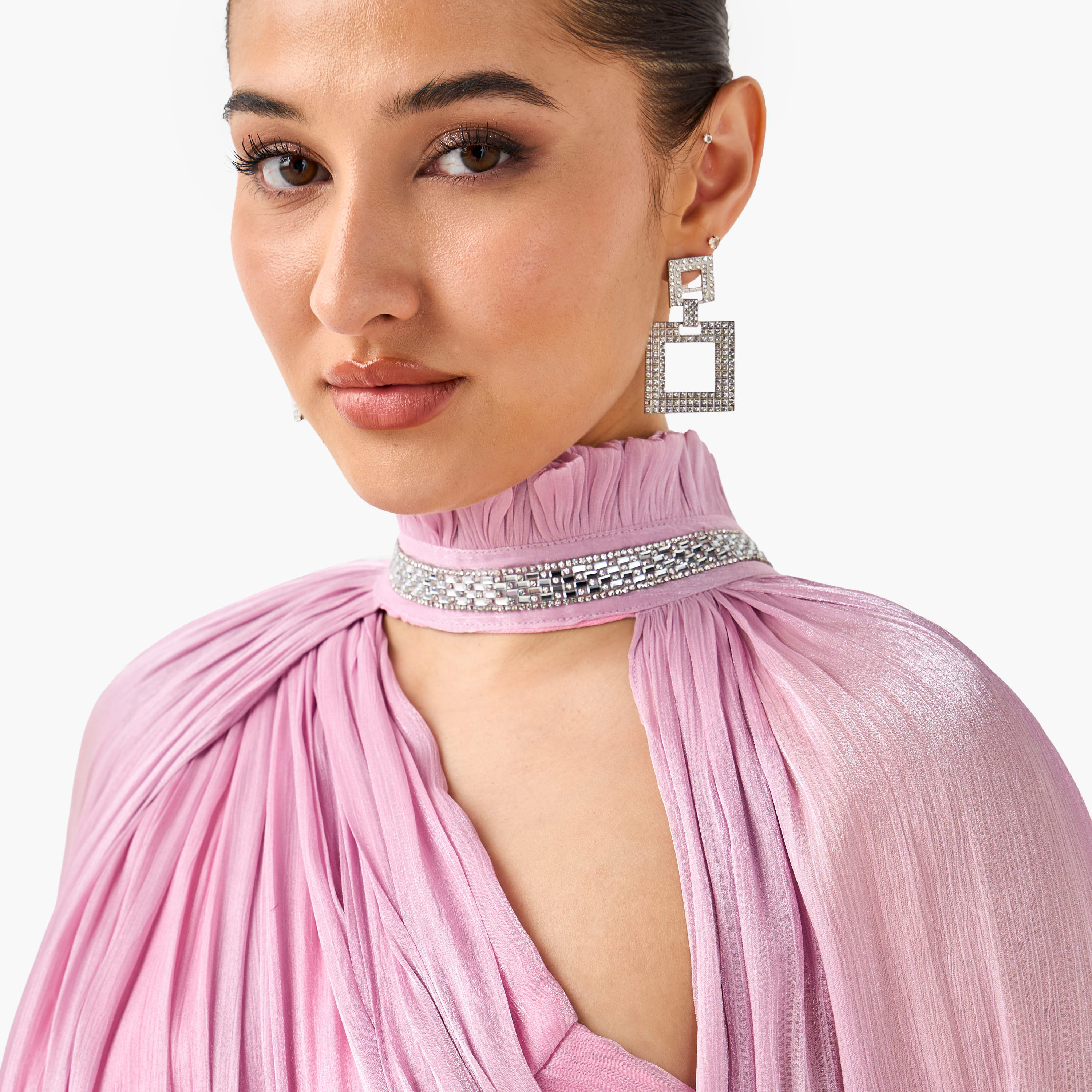 فستان بوليستر ماكسي بكتف واحد وكاب من جولدن أبل-women-clothing-dresses-image-9