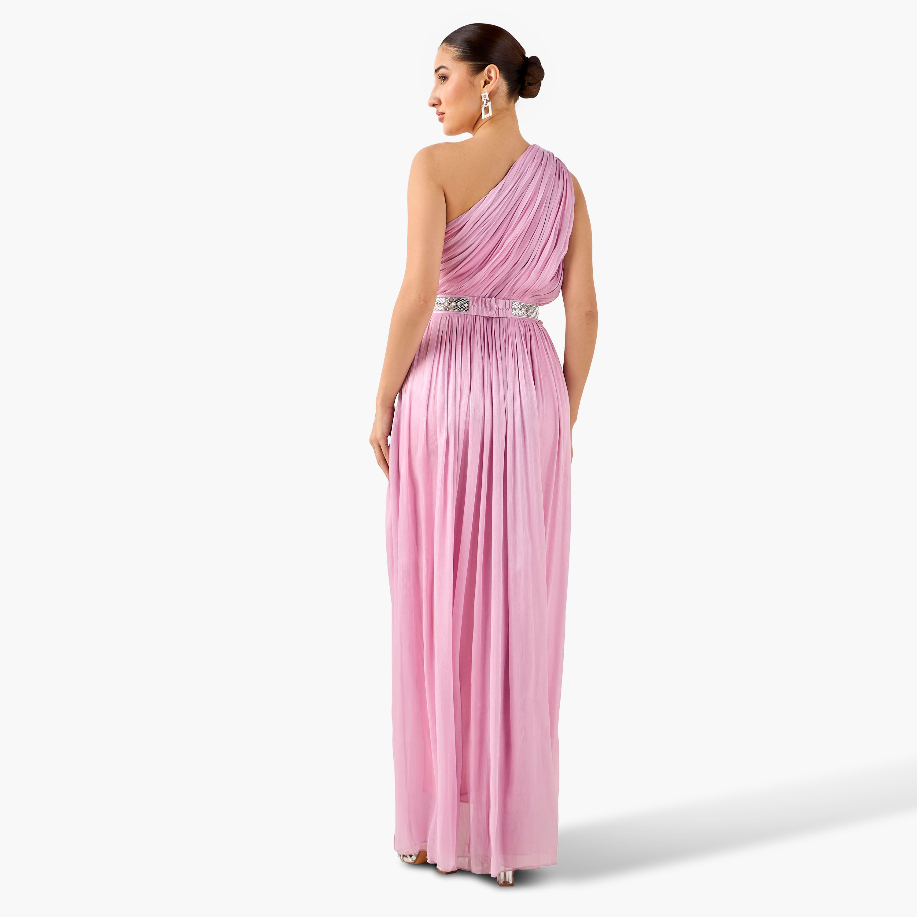 فستان بوليستر ماكسي بكتف واحد وكاب من جولدن أبل-women-clothing-dresses-image-2