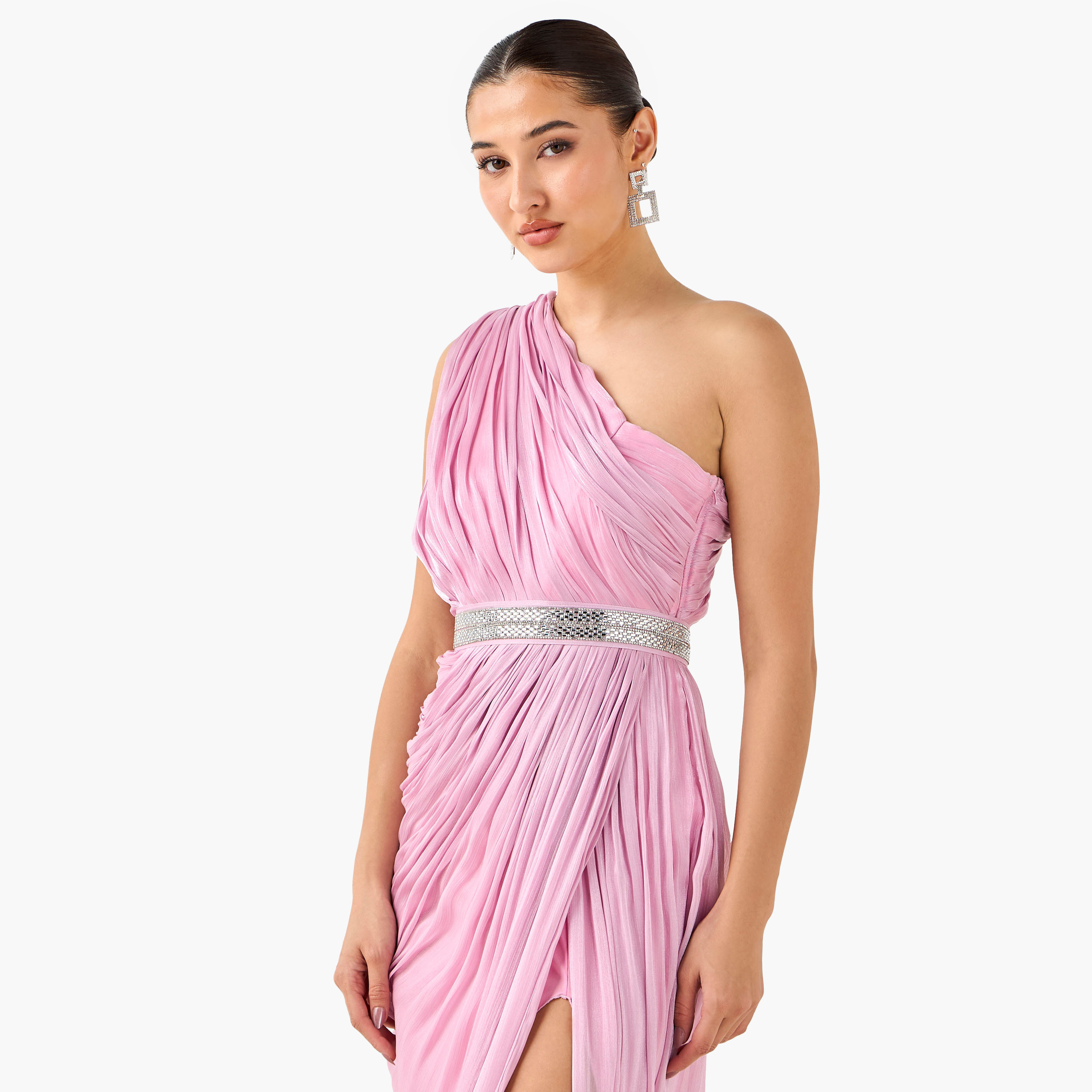 فستان بوليستر ماكسي بكتف واحد وكاب من جولدن أبل-women-clothing-dresses-image-5